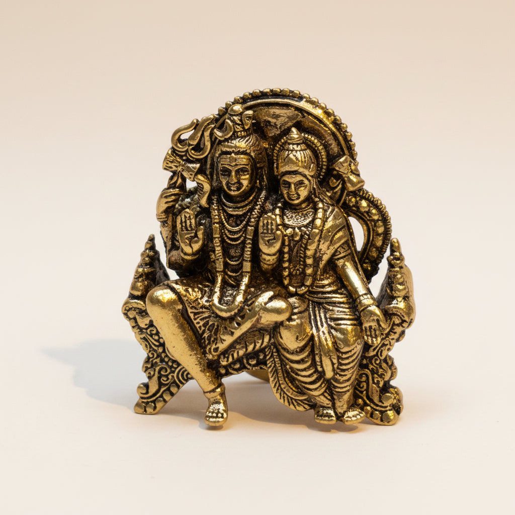 Ambi Brass Shiva Parvati Idol | Uma Maheshwara Statue for Home Mandir & Puja | 1.5 Inch - Height |