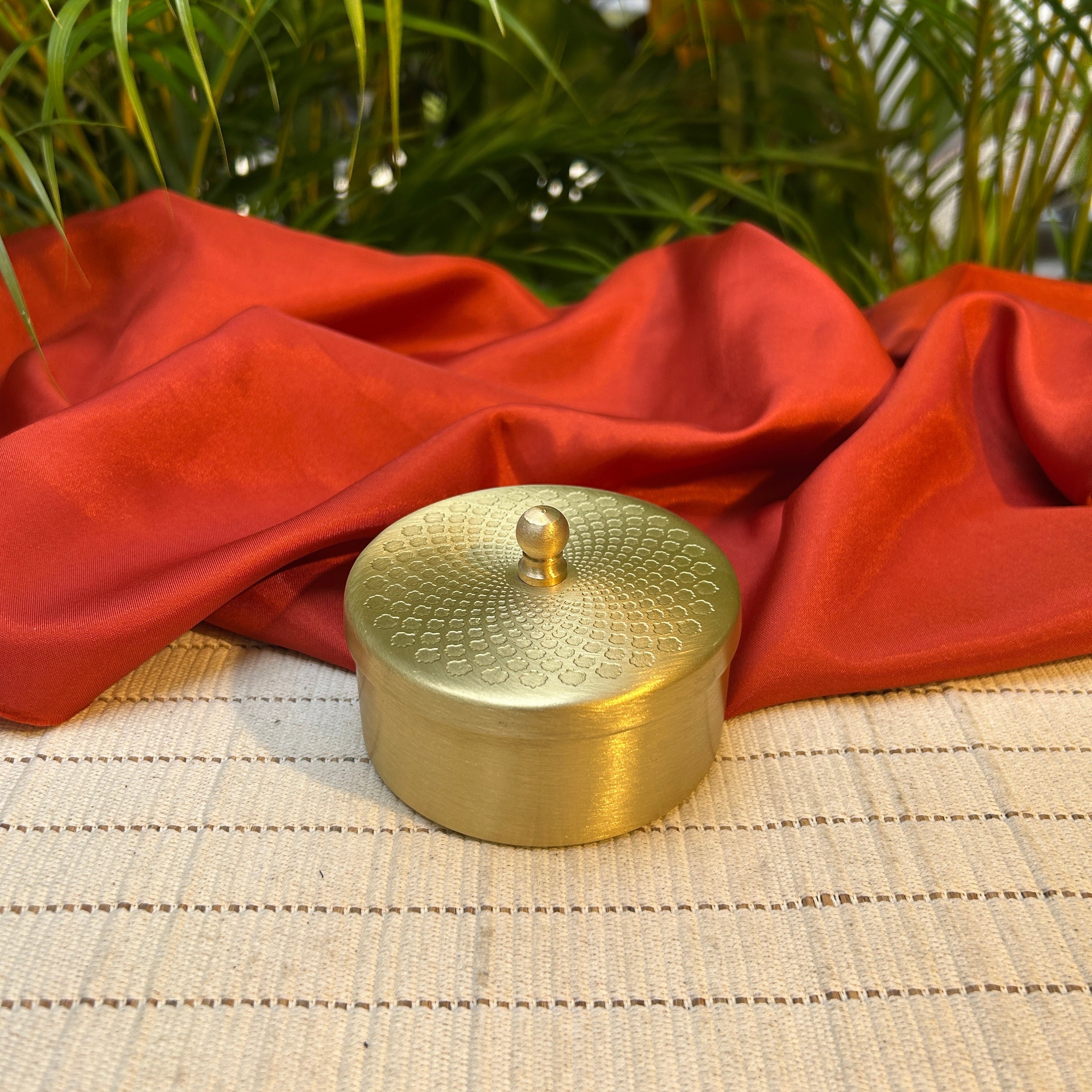 Pure Brass Small Nut / Trinket Jar Box - 3.5 inches Diameter - Spiral Design