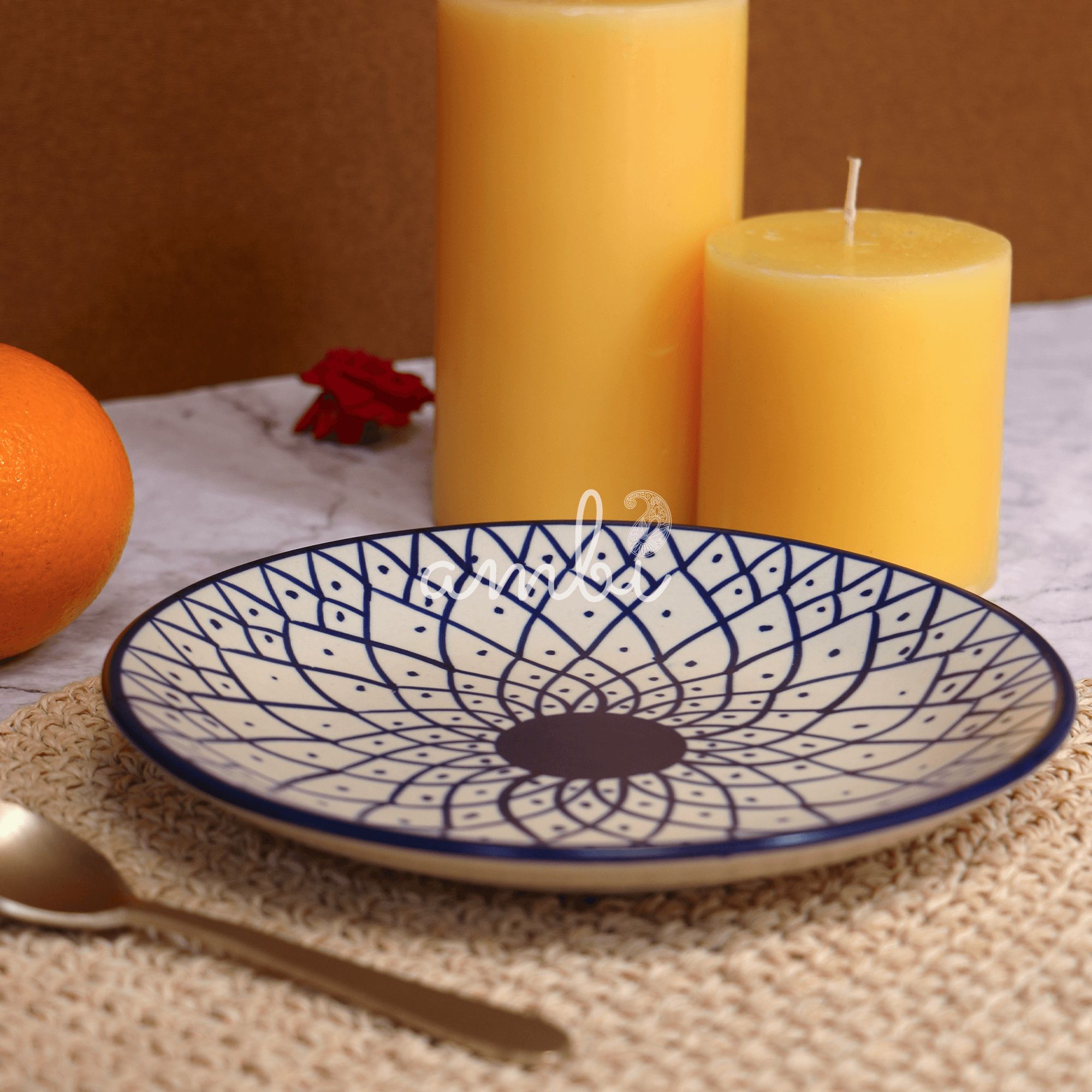 Ambi Stoneware Blue Decal Small Plate 7 inch