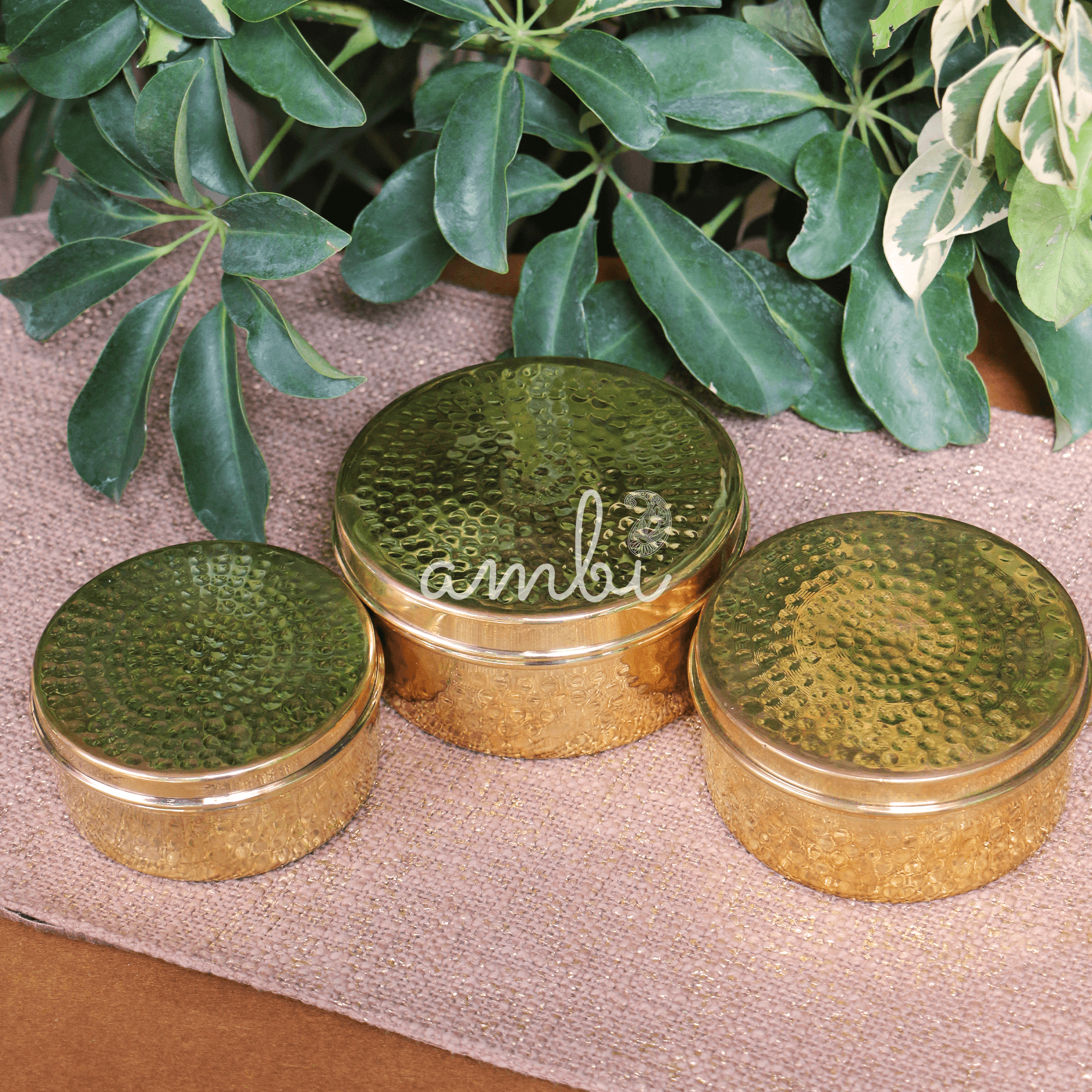 100% Brass Heavy Grade Storage Boxes / Laddu Boxes - Set of 3 boxes - Hammered Finish
