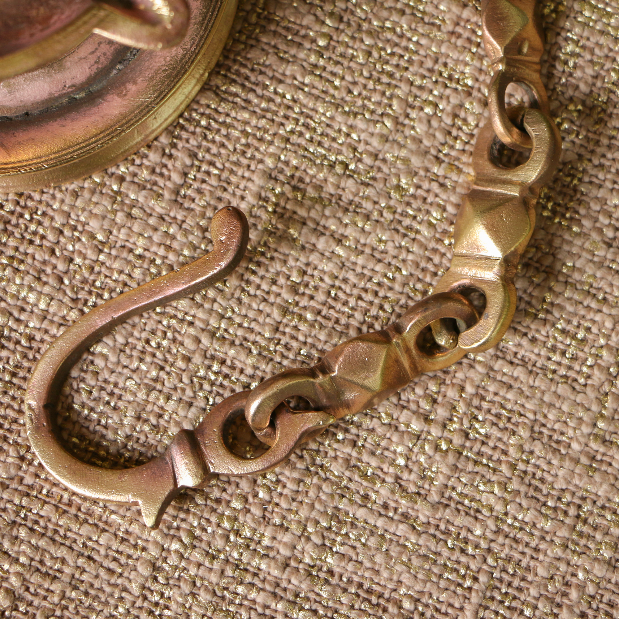 Vintage Hanging Brass Lamp with Seven Diyas and Hanging Chain (Latkan) - Heavy Base
