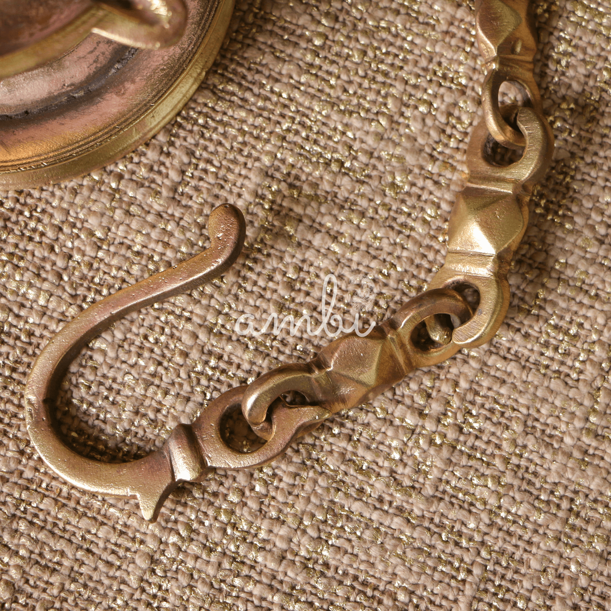 Vintage Hanging Brass Lamp with Seven Diyas and Hanging Chain (Latkan) - Heavy Base