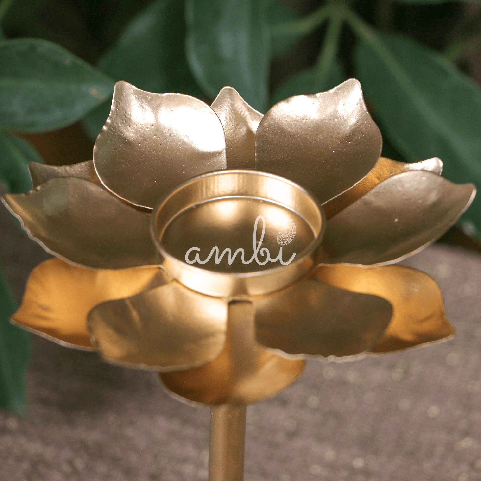Decorative Golden Lotus Shaped Candle Stand (Metal) - Set of 2