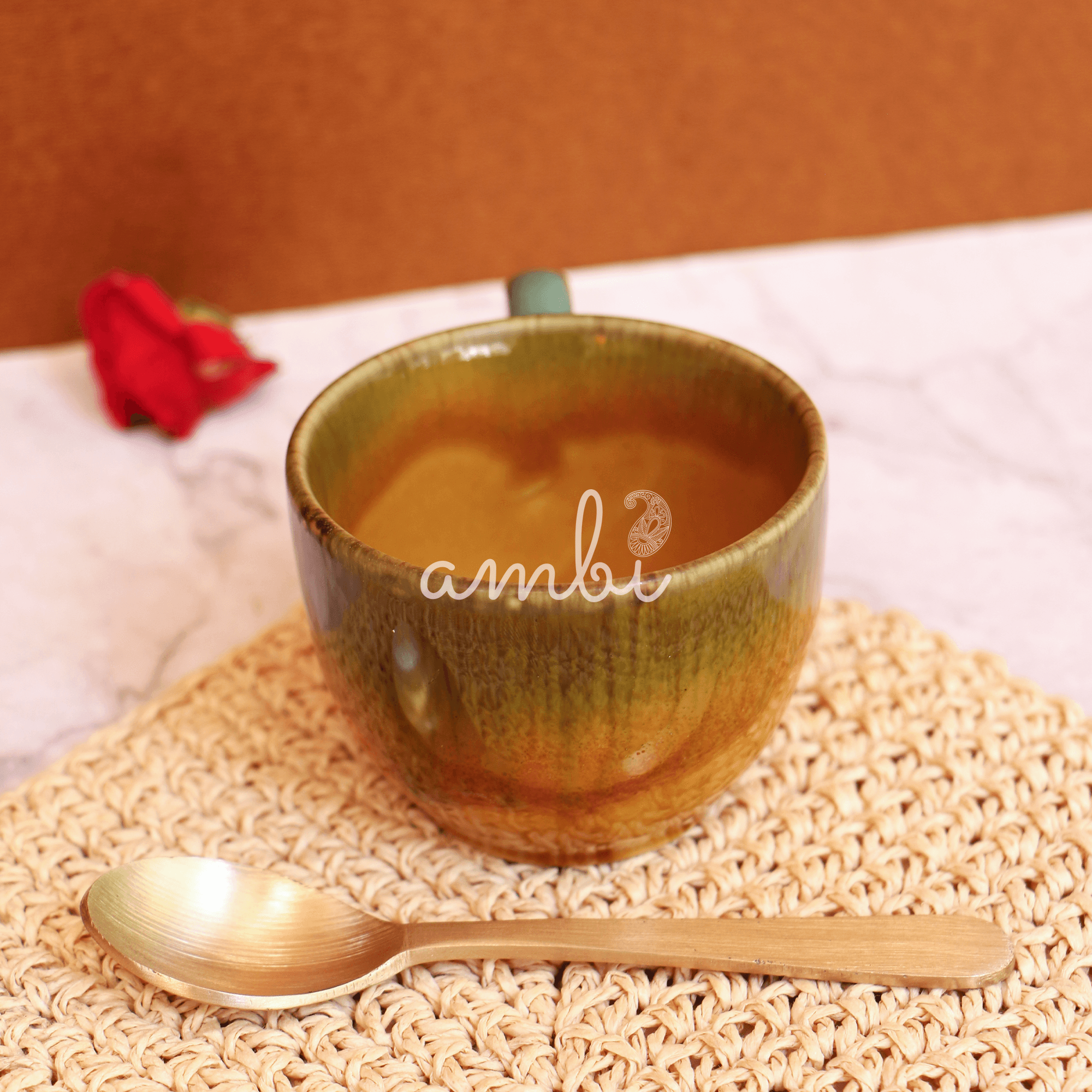 Ambi Handmade Glazed Mustard Coffee Mug Set of 2 (150 ml)
