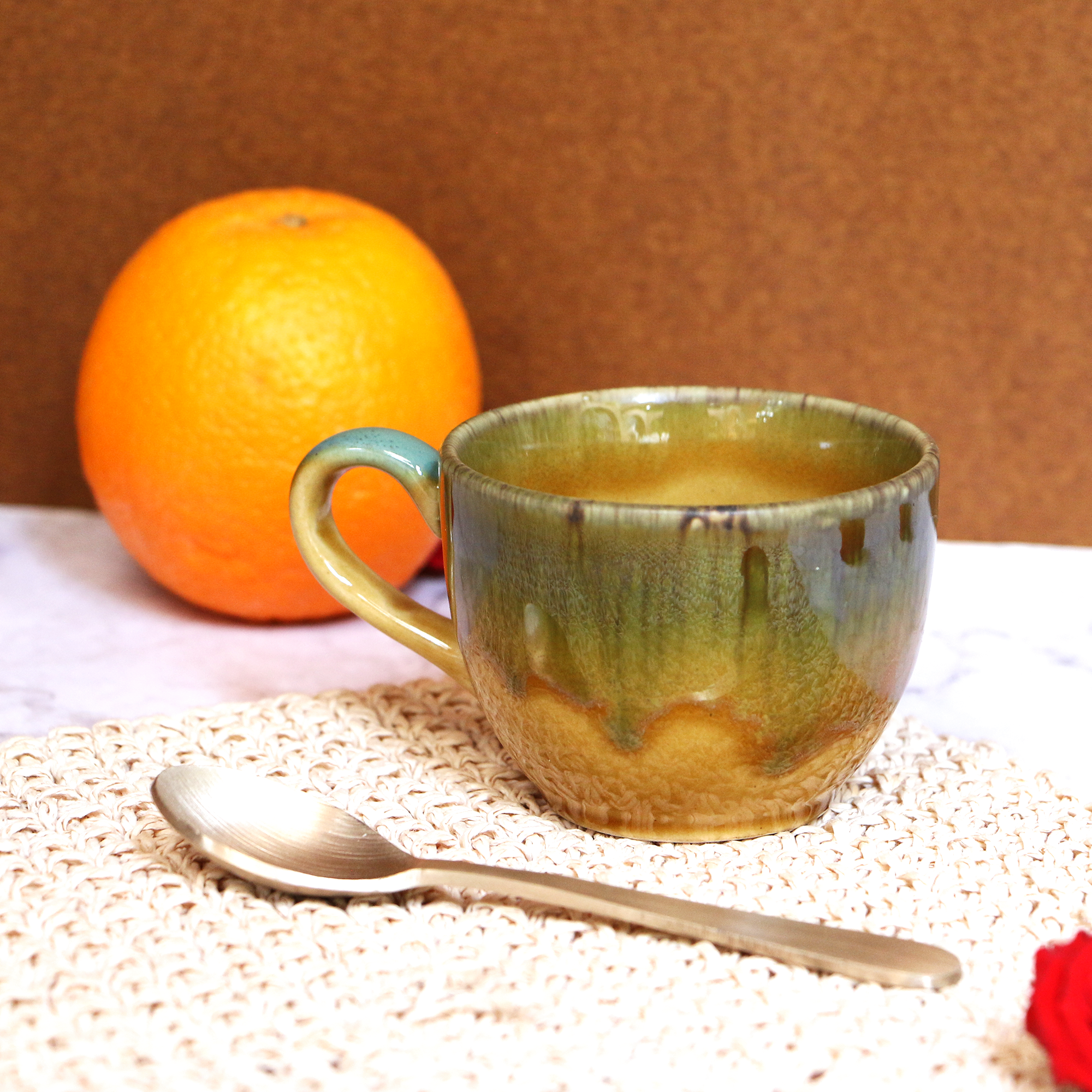 Ambi Handmade Glazed Mustard Coffee Mug Set of 2 (150 ml)