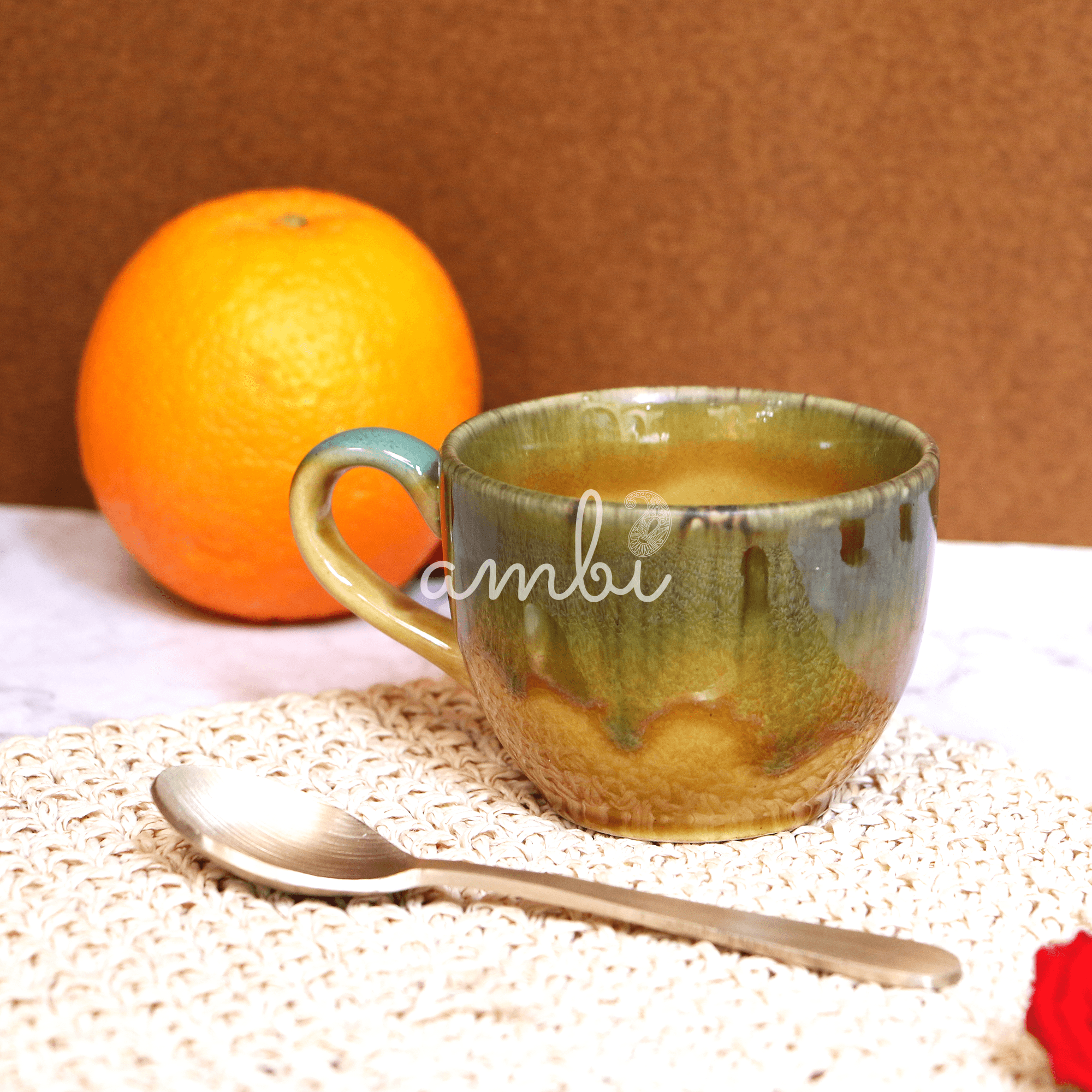 Ambi Handmade Glazed Mustard Coffee Mug Set of 2 (150 ml)