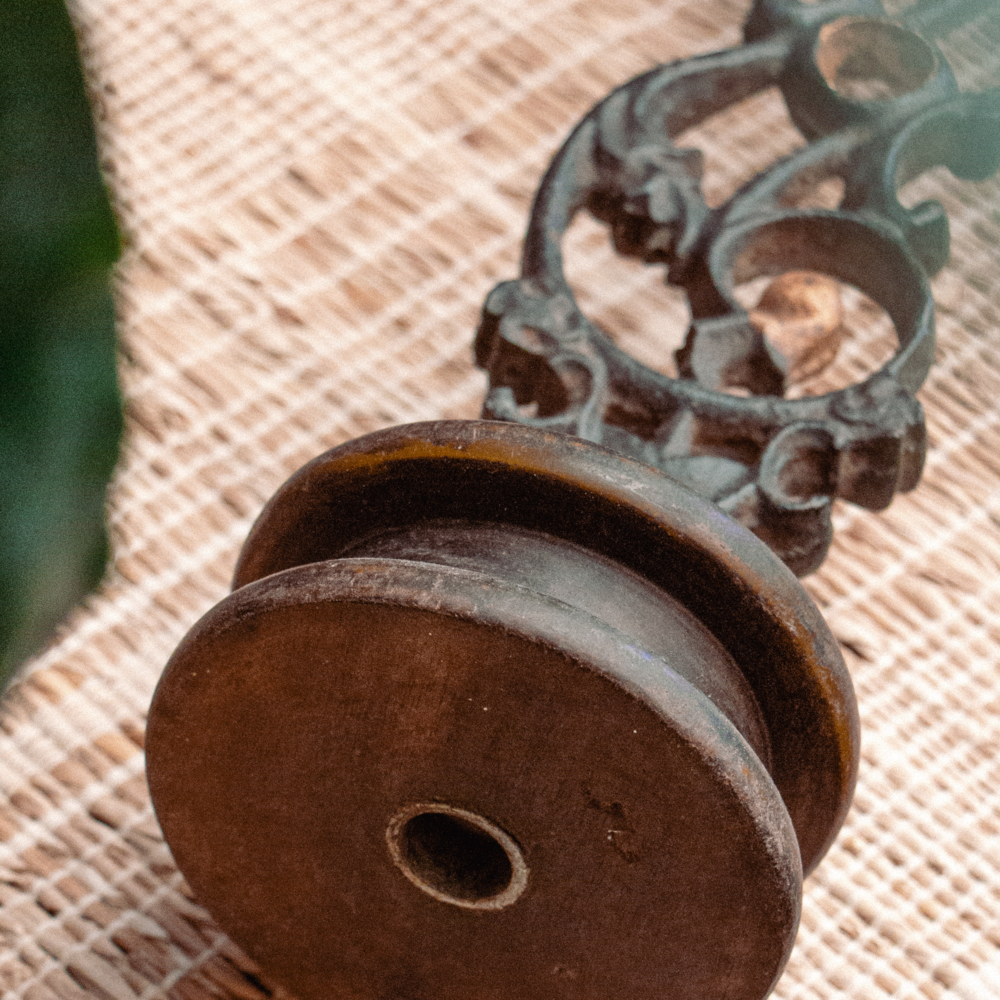 Ambi Vintage Candle Stand — Wrought Iron & Wood | Heritage Home Décor