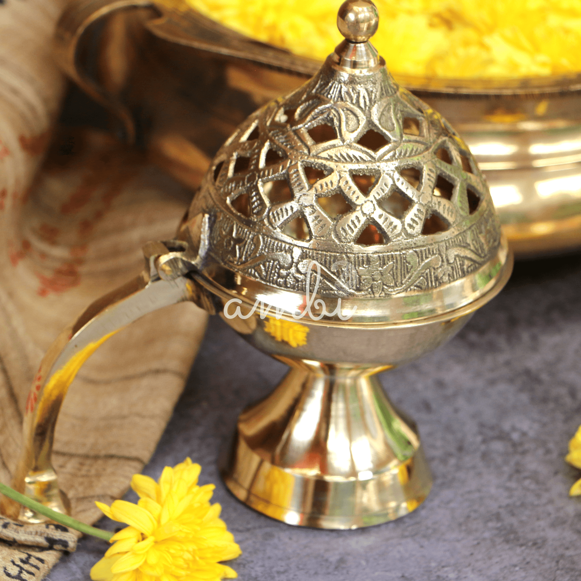 Intricate Design Brass Dhuni Loban Sambrani Incense Burner