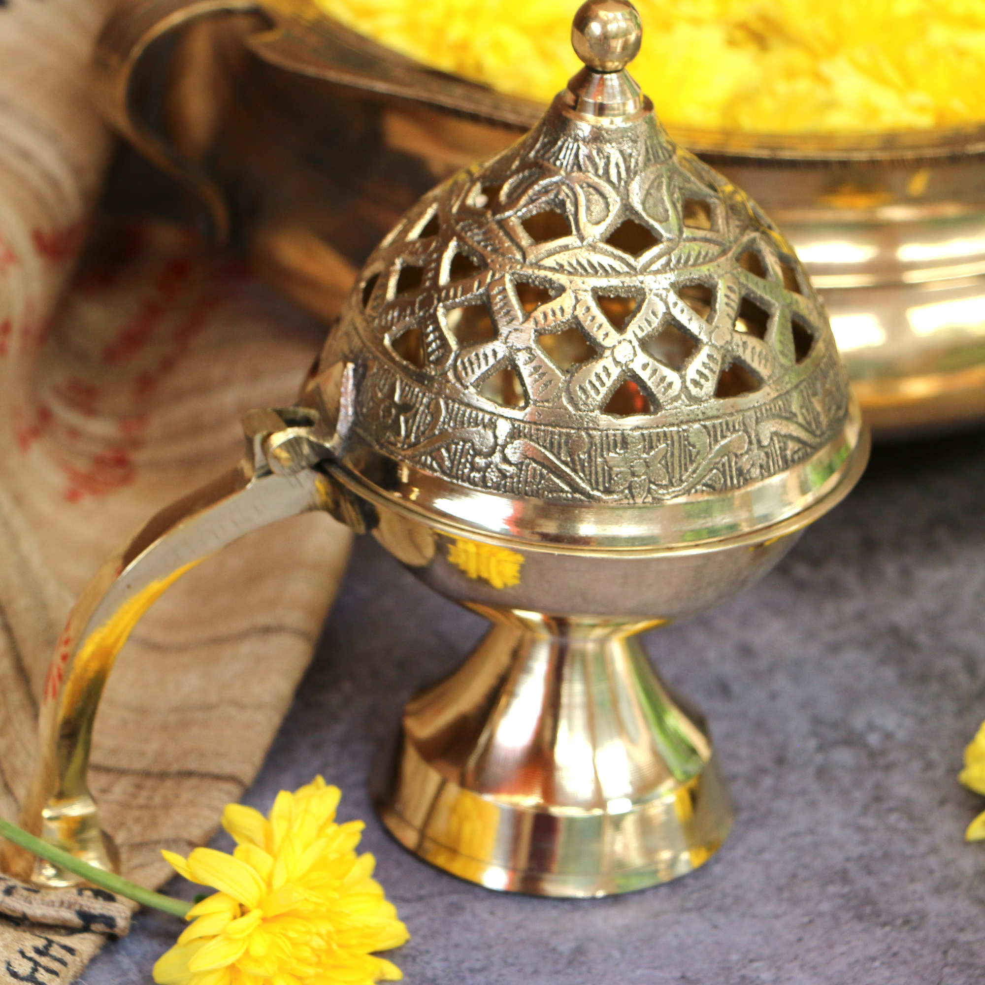 Intricate Design Brass Dhuni Loban Sambrani Incense Burner