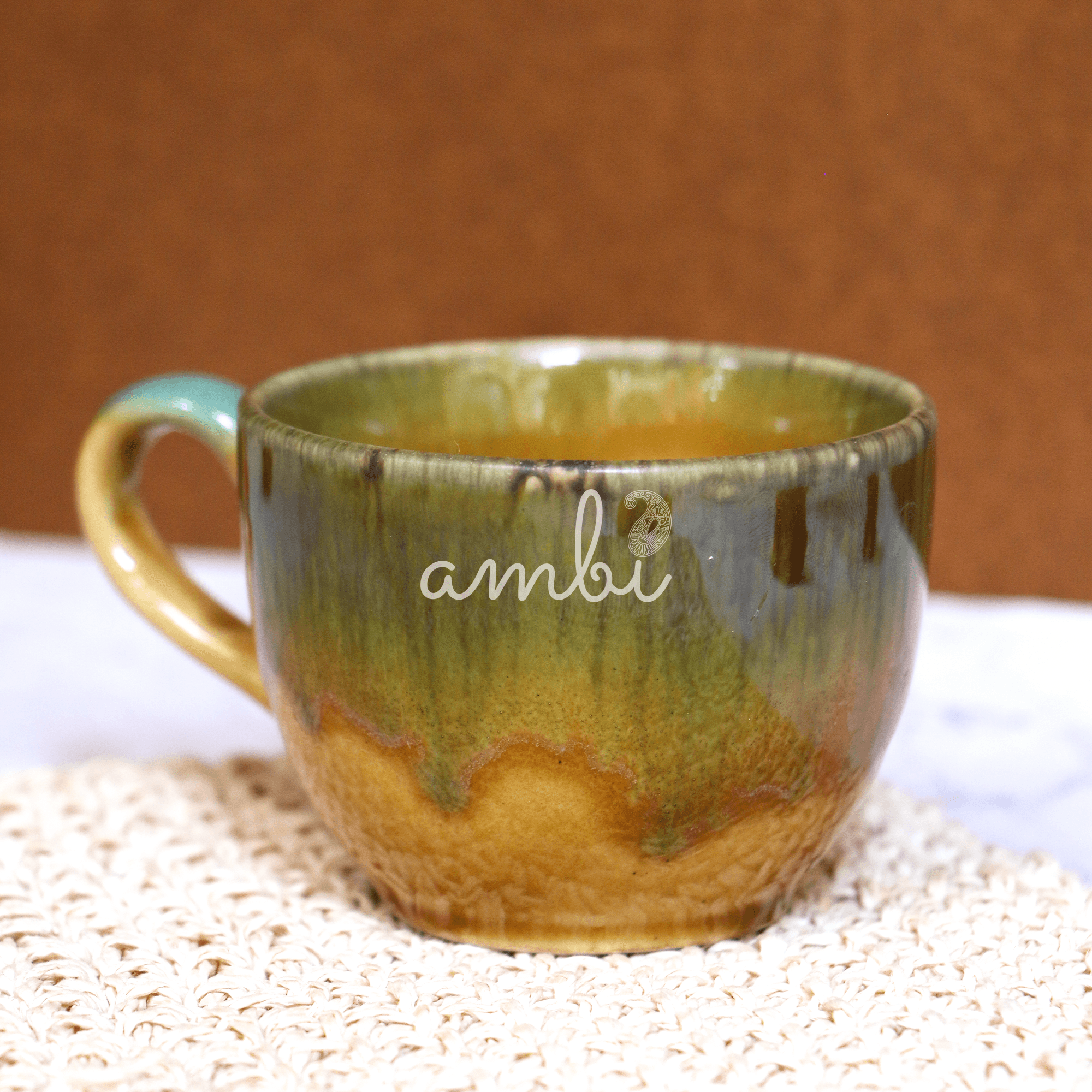 Ambi Handmade Glazed Mustard Coffee Mug Set of 2 (150 ml)