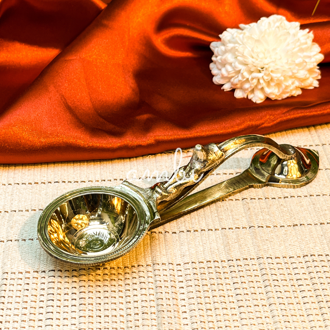 Pure Brass Dhoop Aarti Diya with Handle - Large |7.2 Inch