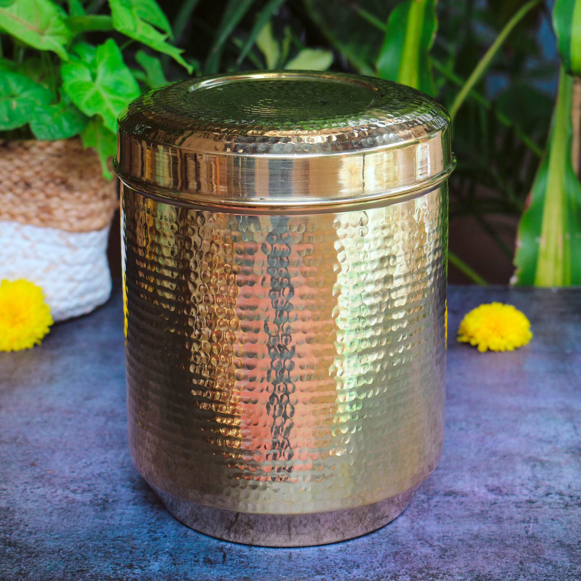 Pure Brass Kitchen Storage Boxes - Set of 7 Boxes - Heavy Grade - Hammered Finish