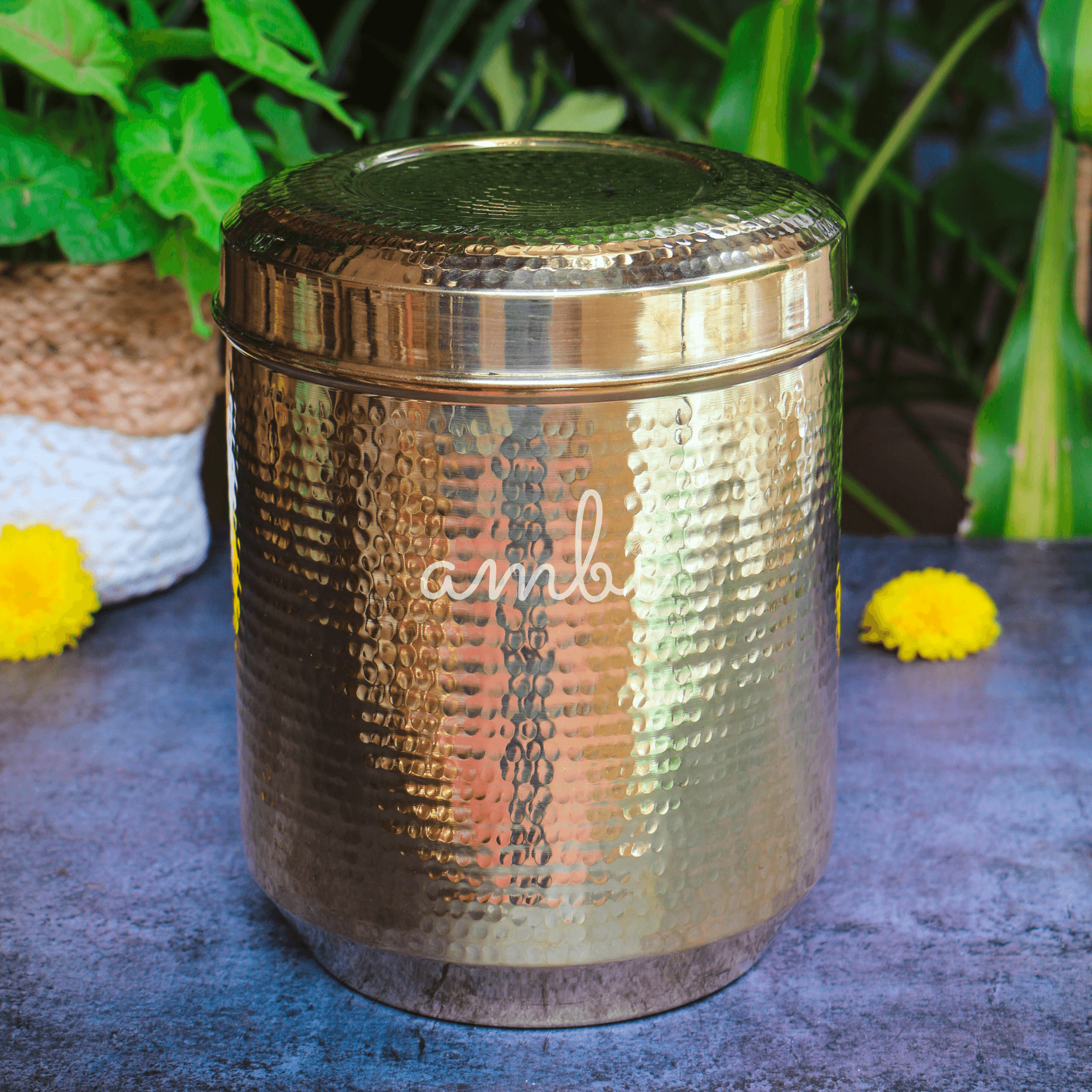 Pure Brass Kitchen Storage Boxes - Set of 6 Boxes - Heavy Grade - Hammered Finish