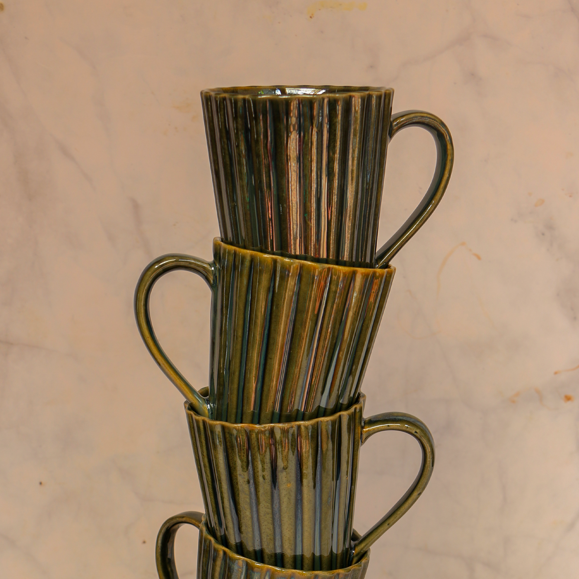 Ambi Ribbed Golden Blue Coffee Mugs Set of 2