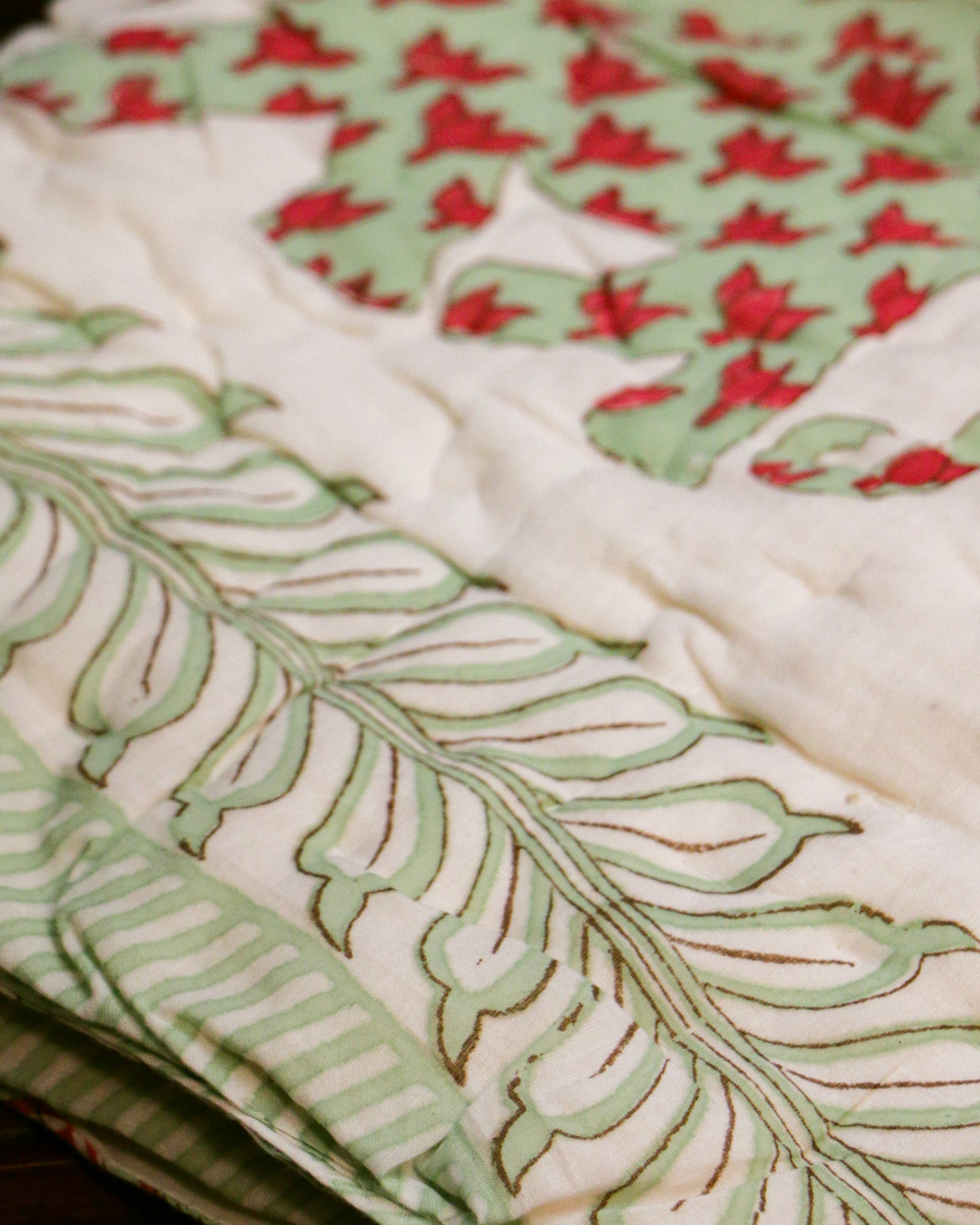 Diwali 2025 Collection - Elephant Lotus Hand Block Printed Jaipuri Rajai / Quilt- Double - 90X108 Inches