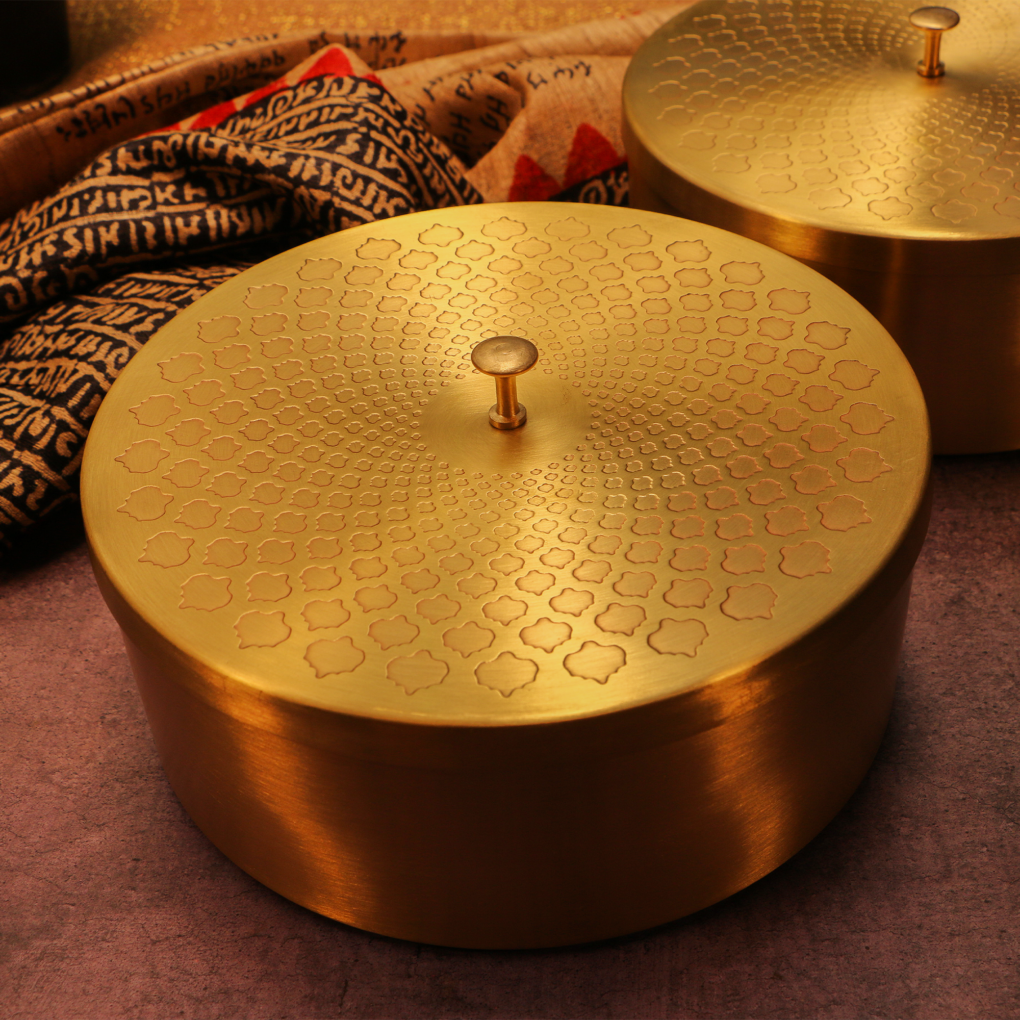Legacy Box - Pure Brass Inlay Storage Box - 8.0 inches Diameter- Spiral Design