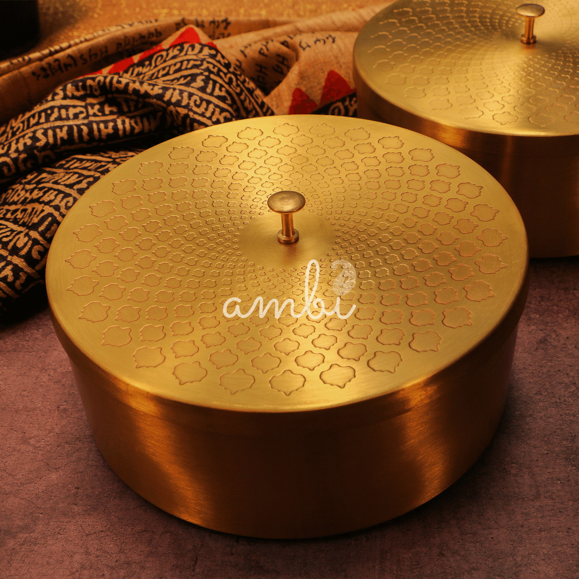 Legacy Box - Pure Brass Inlay Storage Box - 8.0 inches Diameter- Spiral Design