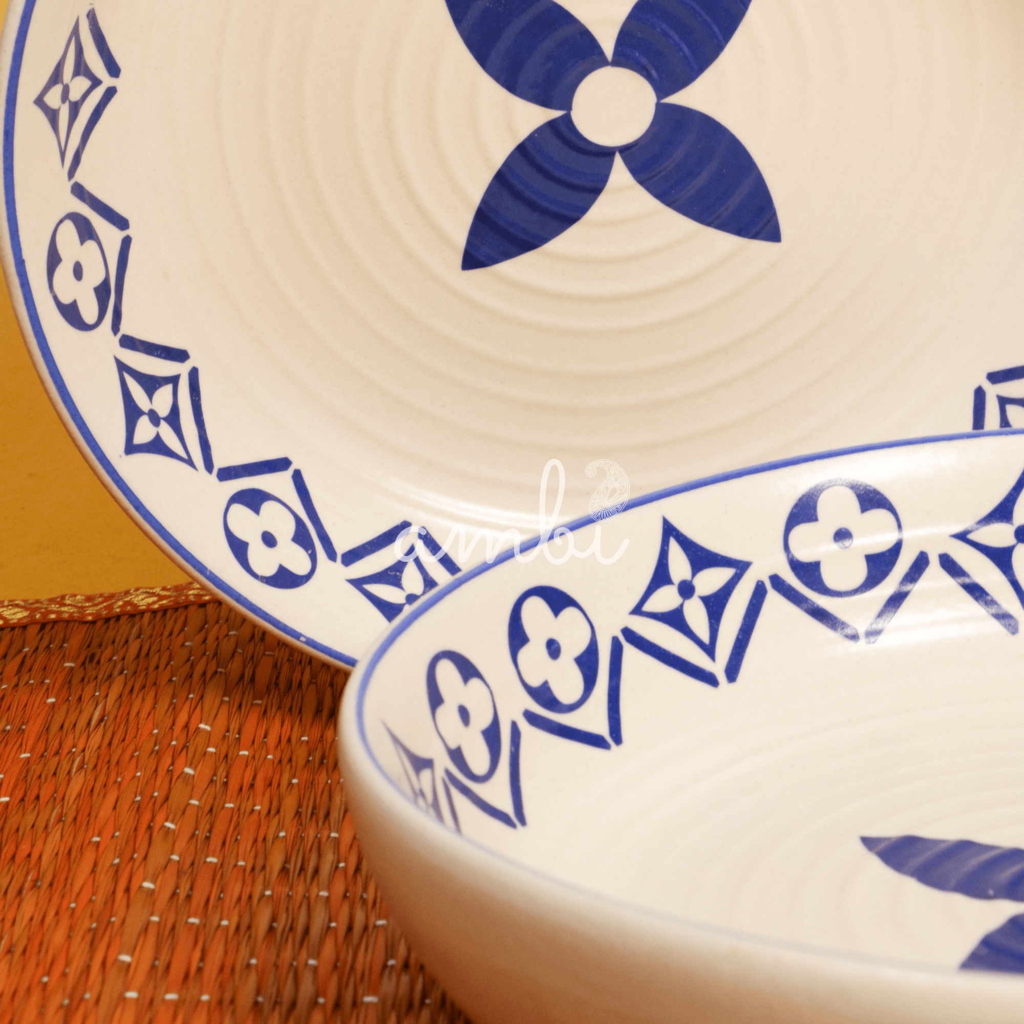Ambi Decal Blue Large Salad Bowl 9 inch