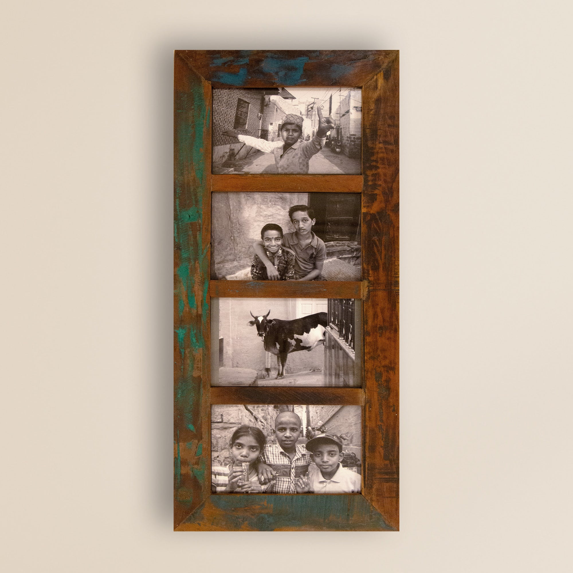 2025 Collection - Vintage Wooden Photo Frame  - 4 photos -  30 x 14 Inches