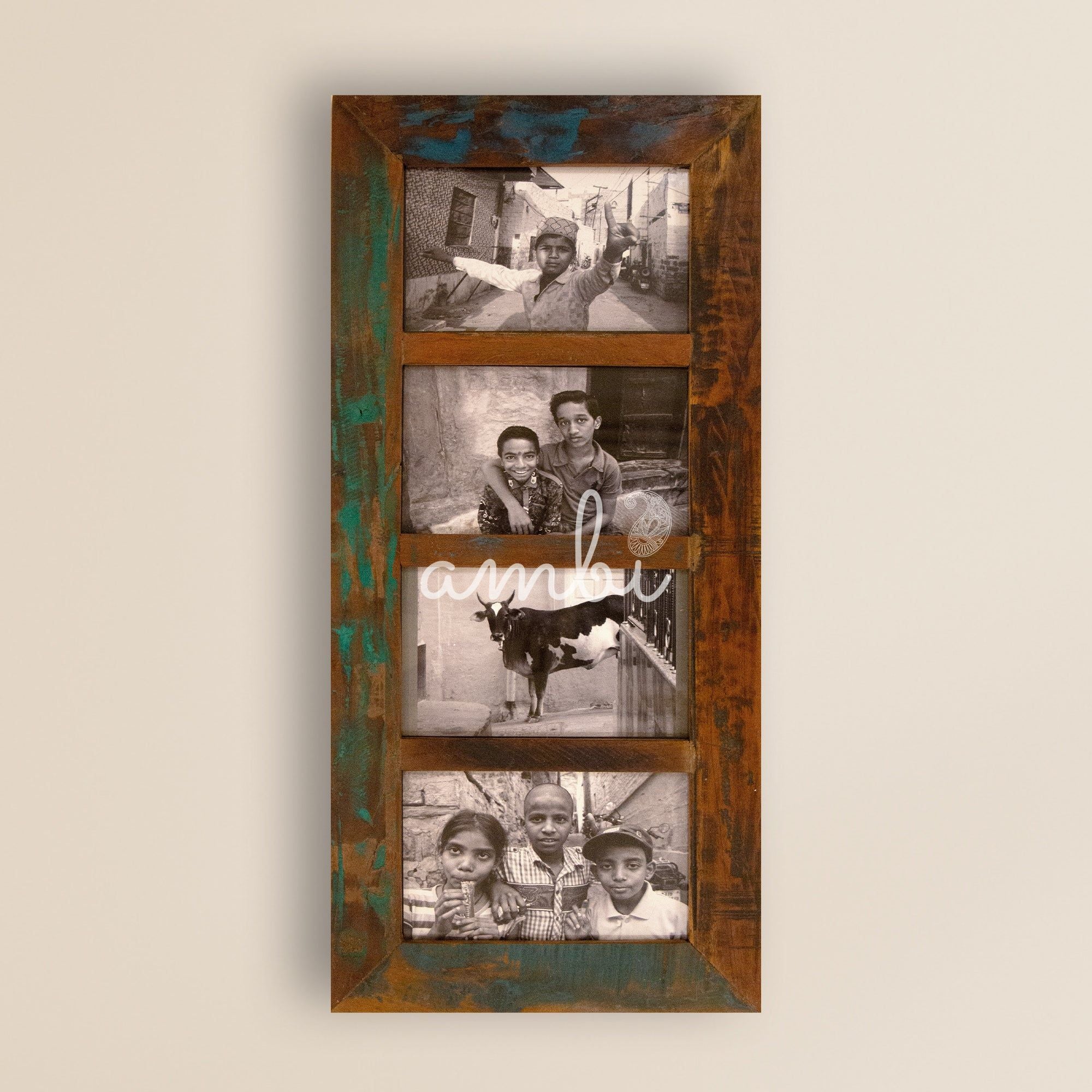 2025 Collection - Vintage Wooden Photo Frame - 4 photos - 30 x 14 Inches