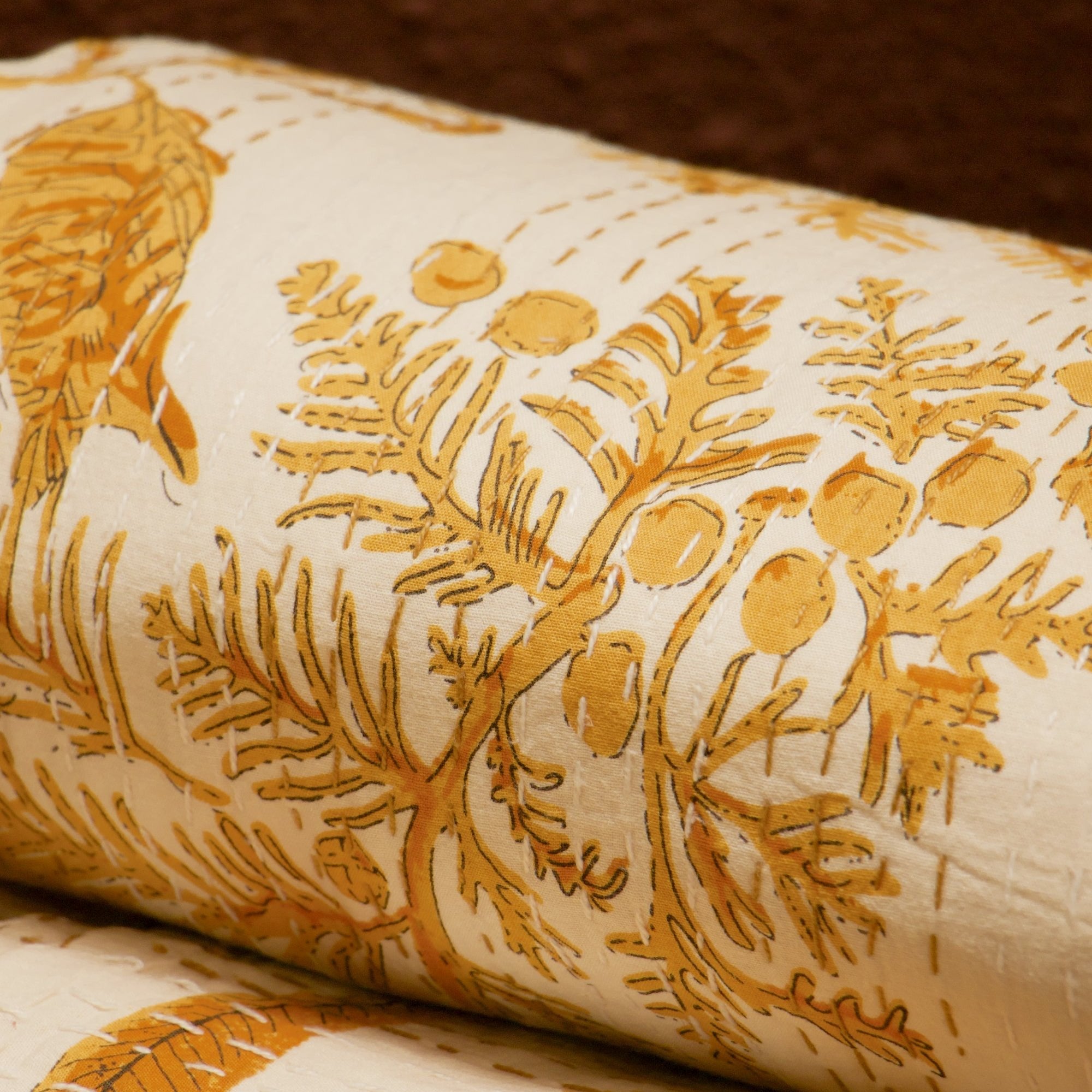 2026 Collection - Jaipuri Kantha Bedcover - Yellow - (Double) - 90X108 Inches