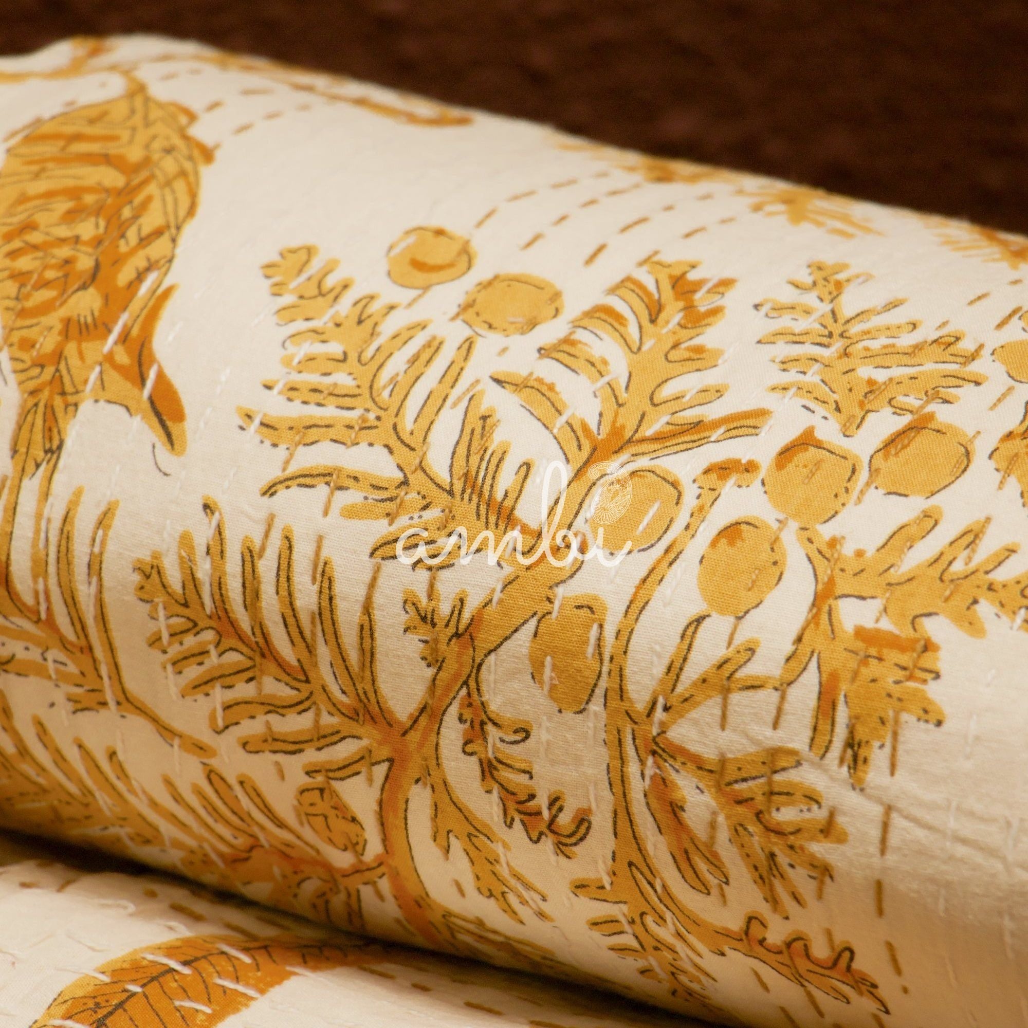 2026 Collection - Jaipuri Kantha Bedcover - Yellow - (Double) - 90X108 Inches