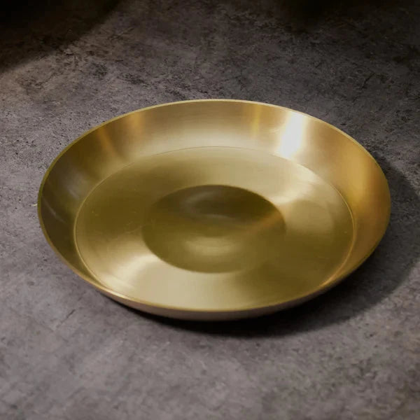 AMBI 100% Pure Lead Free Kansa Regular Dining Plate / Thali / Pooja Plate - Curved Edge - 12 Inch