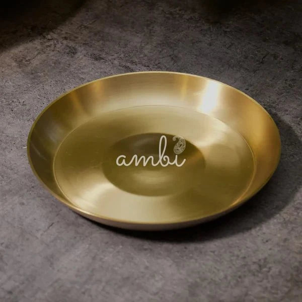 AMBI 100% Pure Lead Free Kansa Regular Dining Plate / Thali / Pooja Plate Shiny Finish - Curved Edge - 11.5 Inch