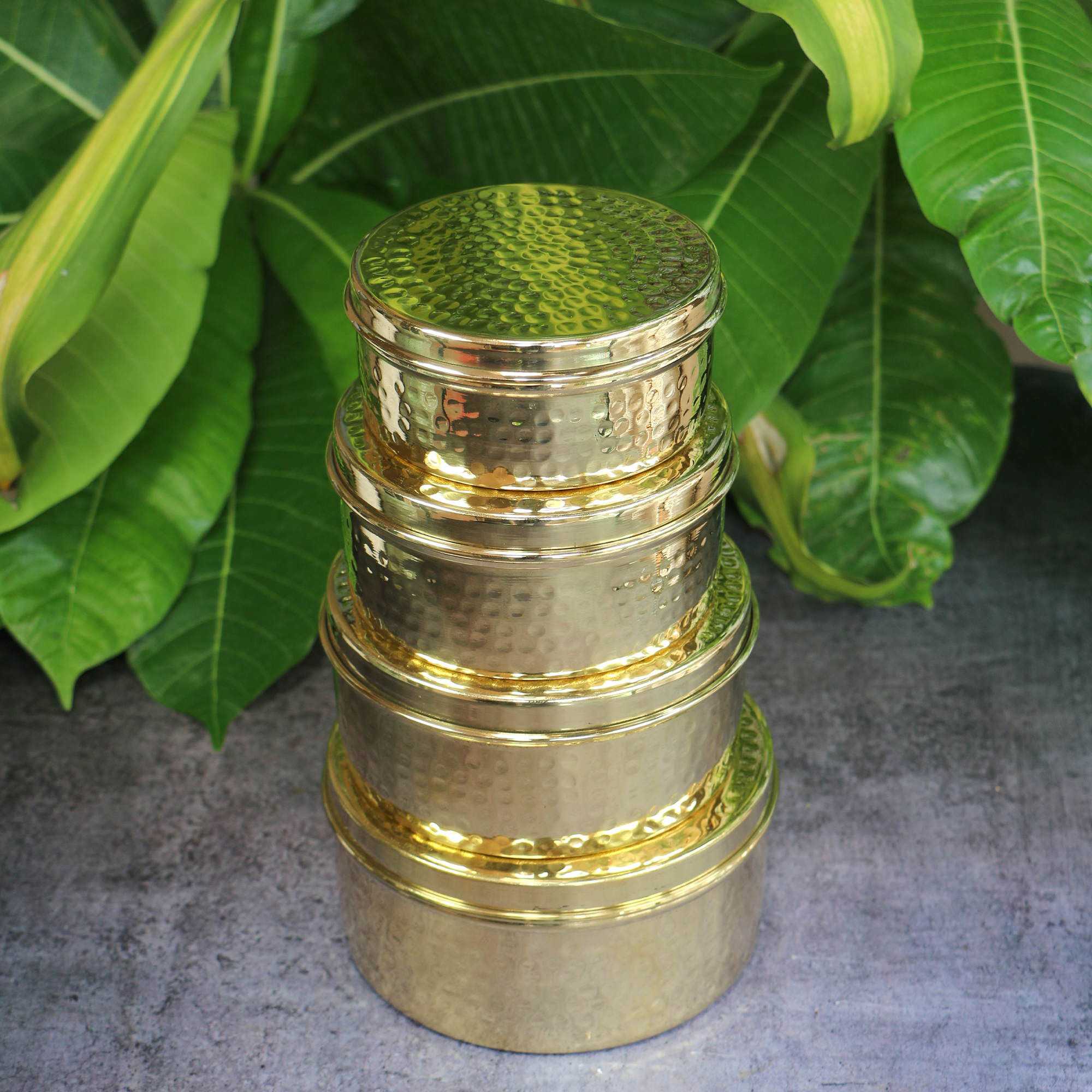 100% Brass Heavy Grade Hammered Storage Boxes / Laddu Boxes - Set of 4 boxes