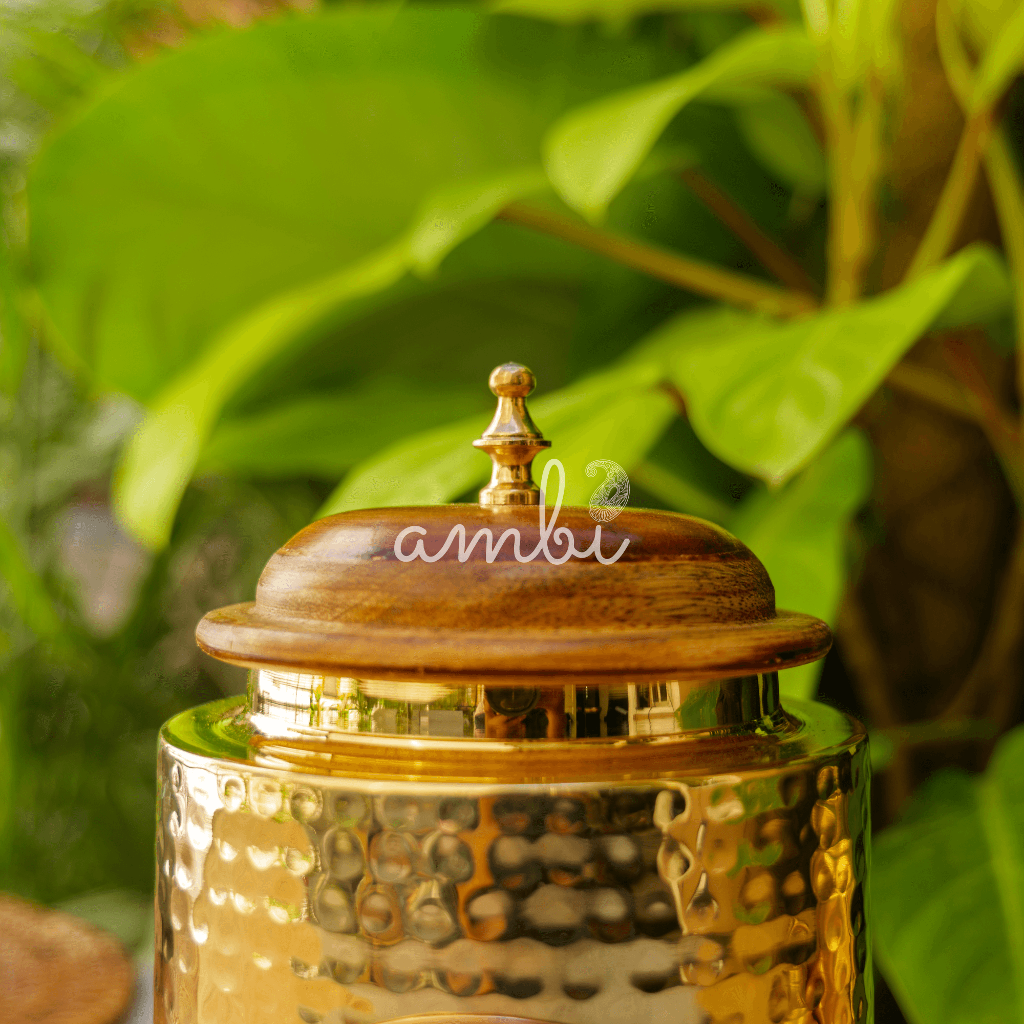 Tea Jar - Pure Brass Hammered Jar Storage Container - Large - Wood Lid