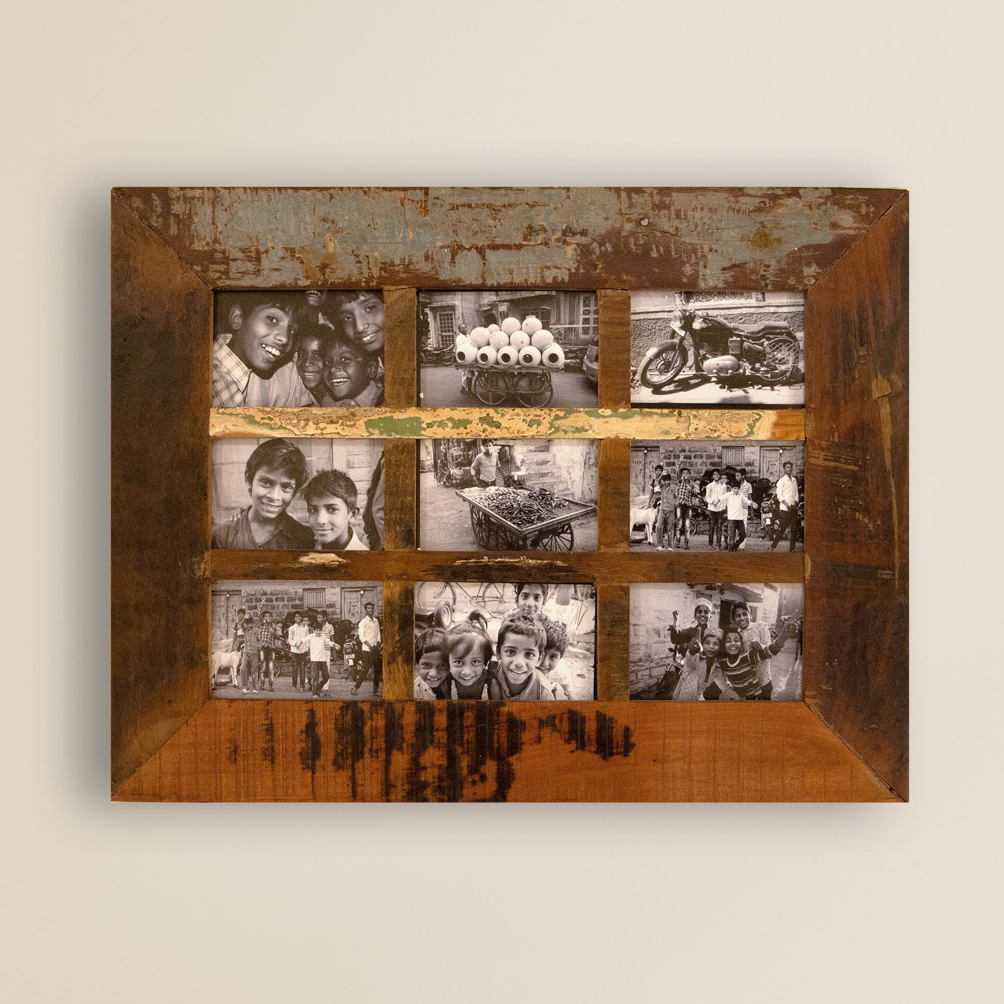 2025 Collection - Vintage Wooden Photo Frame  - 9 photos - 21 X 27 Inches