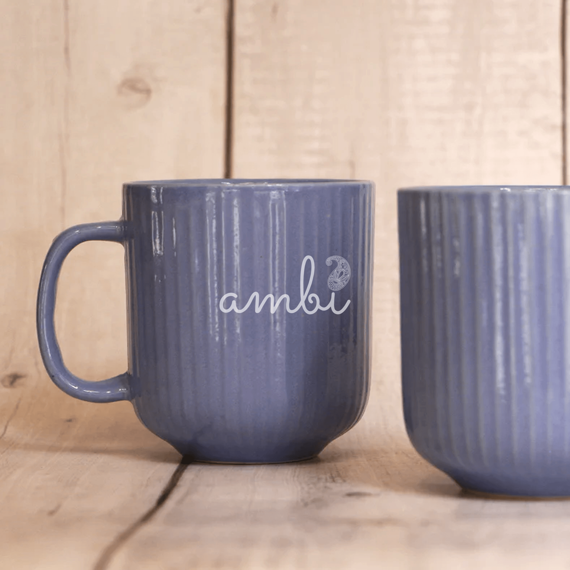 Ambi Handmade Coral Reef Purple Ceramic Cups and Platter 3 Piece Set