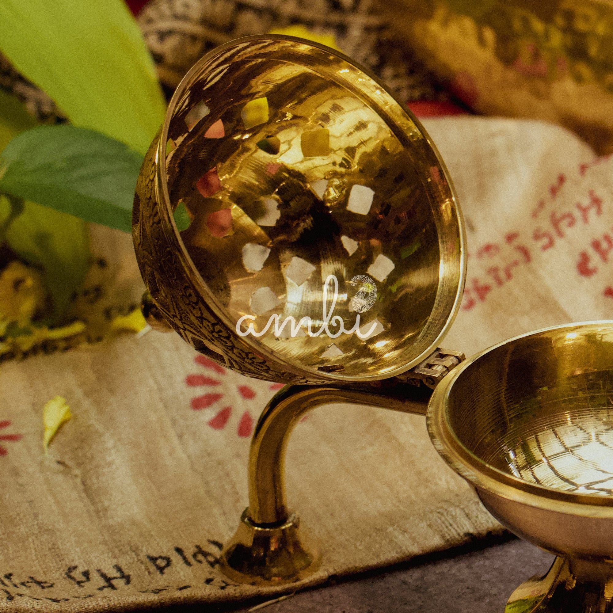 AMBI Brass Dhuni Loban Sambrani Incense Burner Large