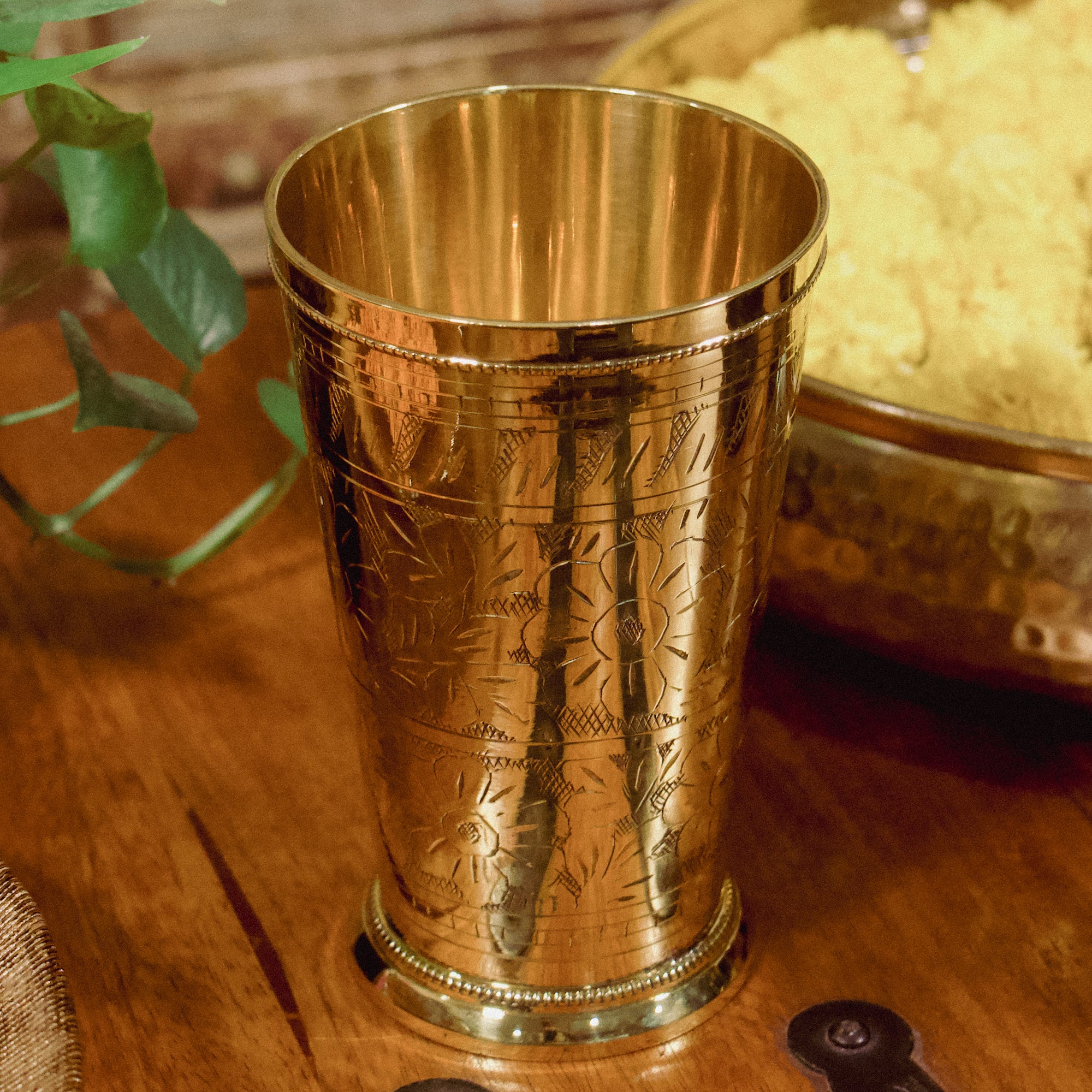 Tall Brass Inlay Work Lassi Glass