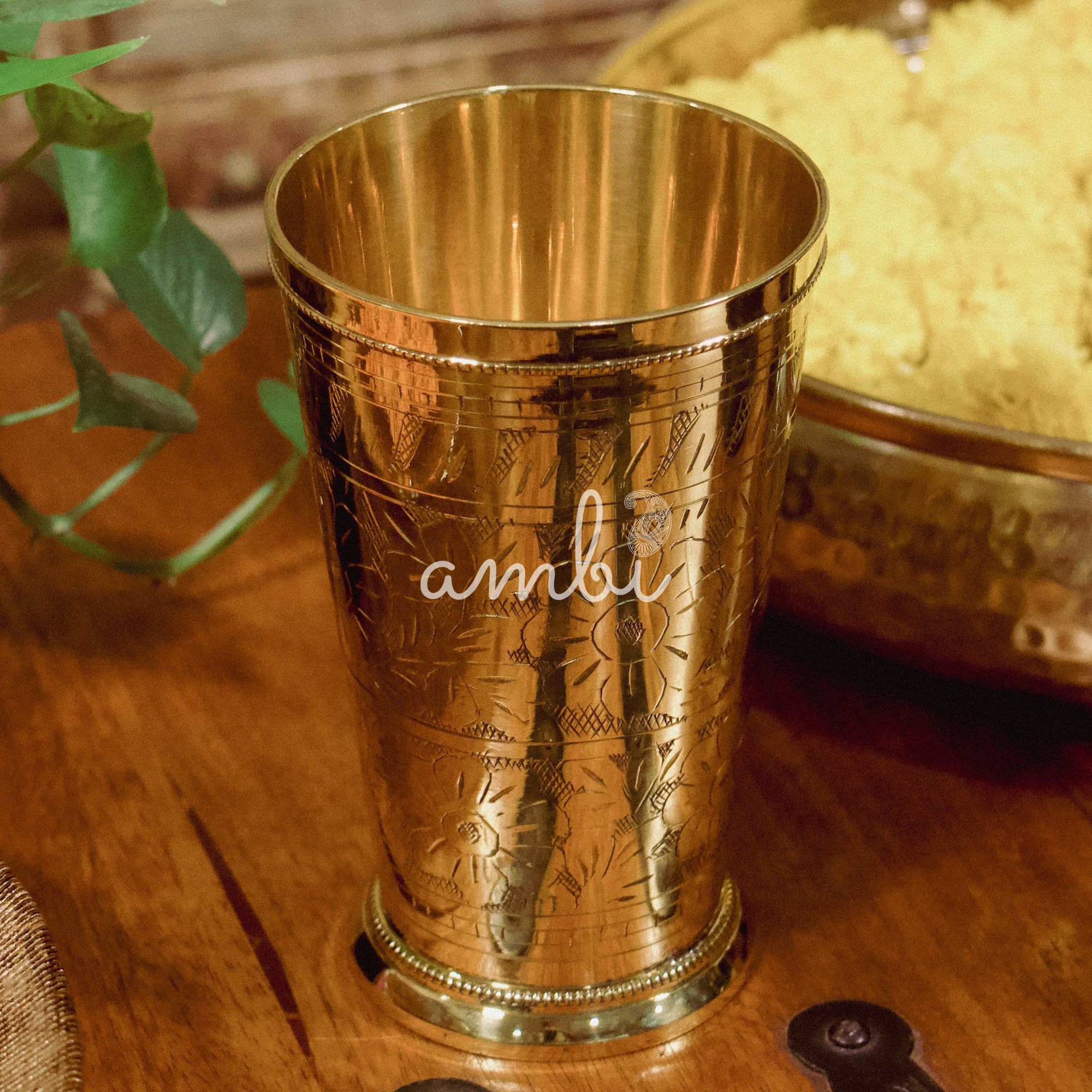 Tall Brass Inlay Work Lassi Glass