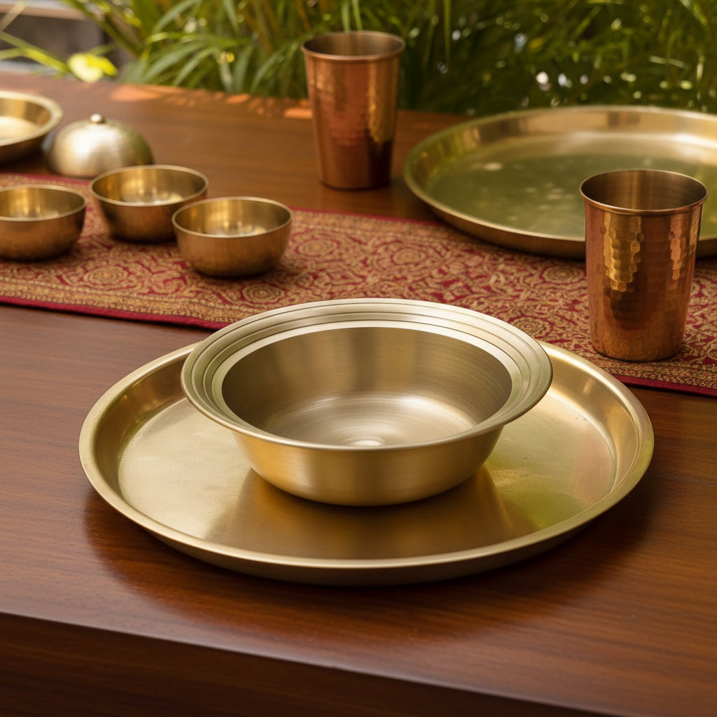 AMBI Pure 100% Lead Free Kansa Curry Bowl - 7 Inches- 600 ml