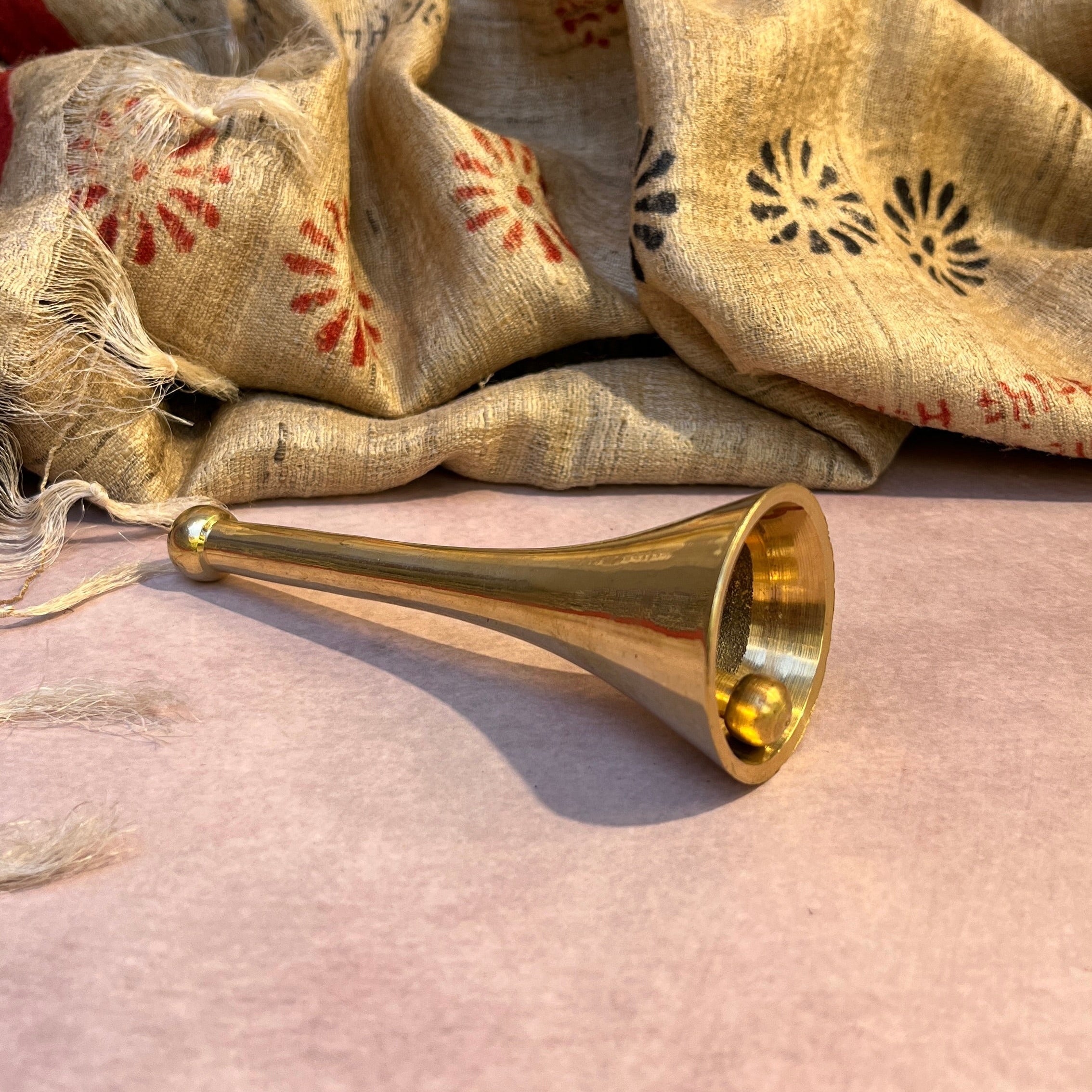 Ambi Pure Brass Puja Bell – Sleek Cone shape Long Handle Aarti Bell - 4.9 Inch Height