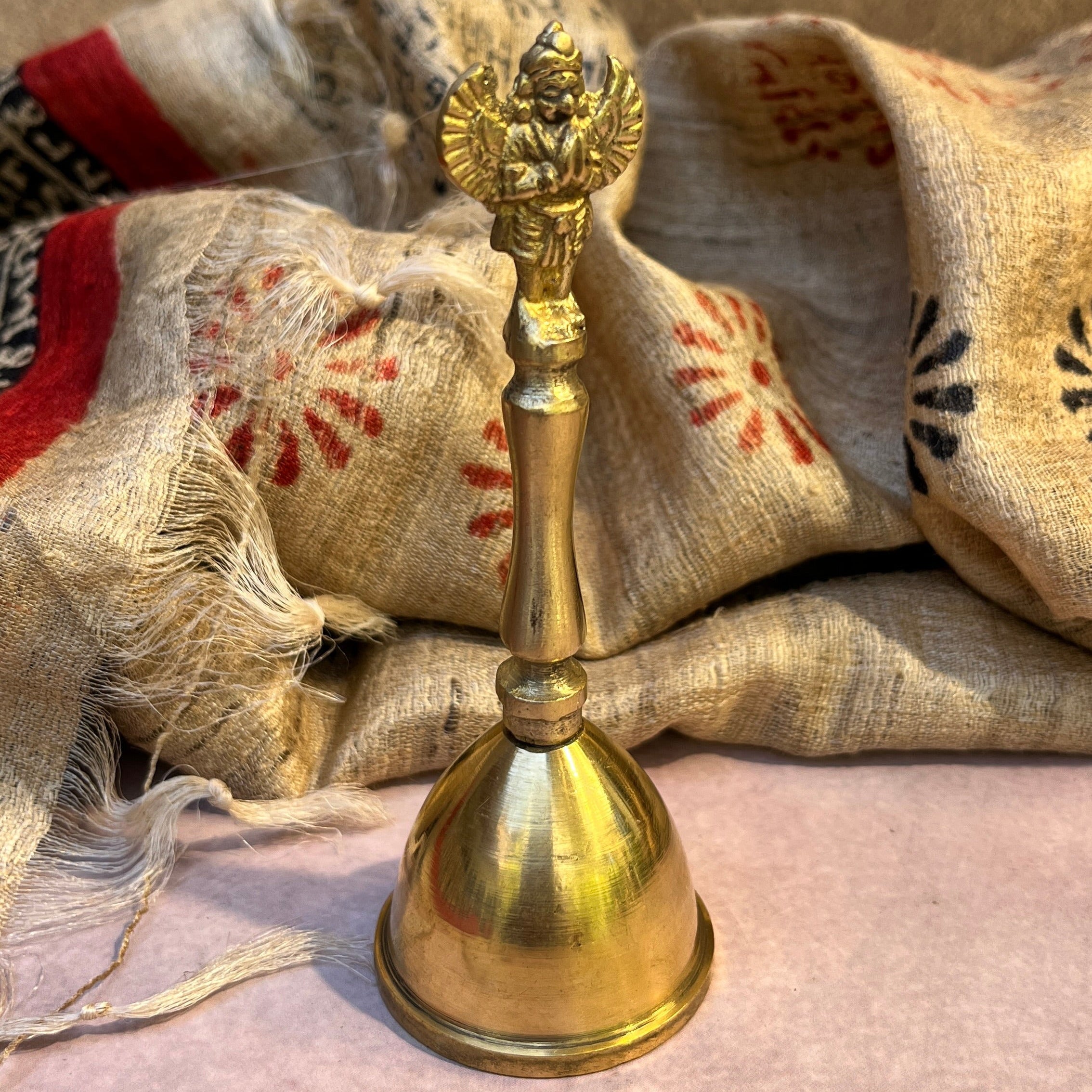 Ambi Pure Brass Garuda Symbol Hand Bell for Pooja & Aarti - 5 Inch Height (137 Grams)