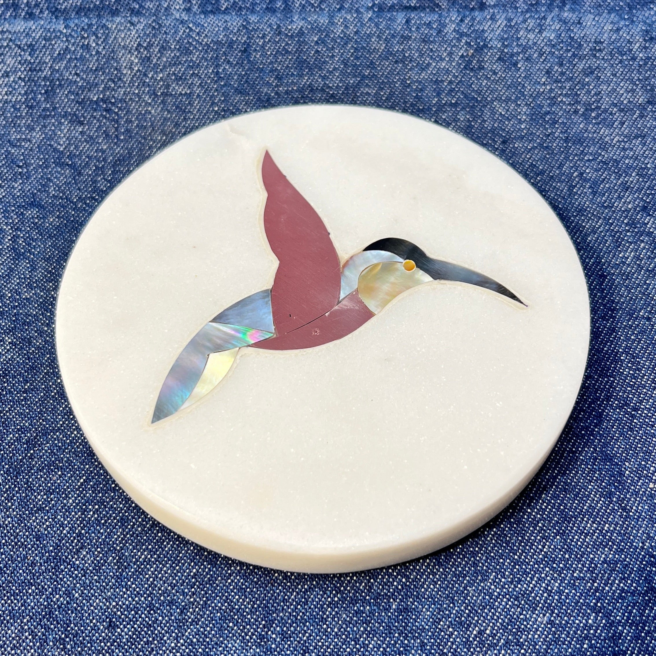 Ambi Humming Bird Marble Coasters with Inlay work red - Set of 2