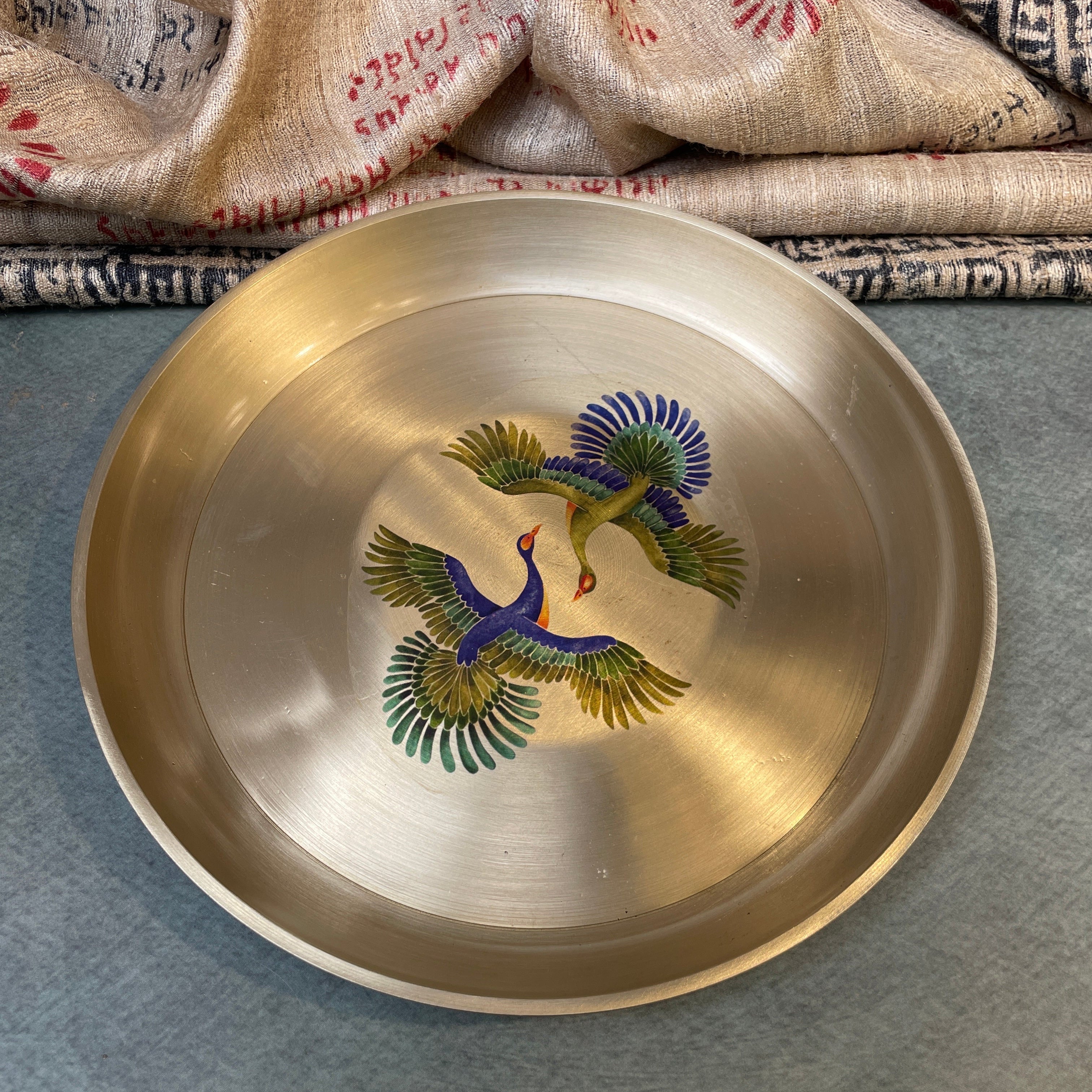 AMBI 100% Pure Lead Free Kansa Pattachitra birds Hand Painted Finish Plate 8 Inch