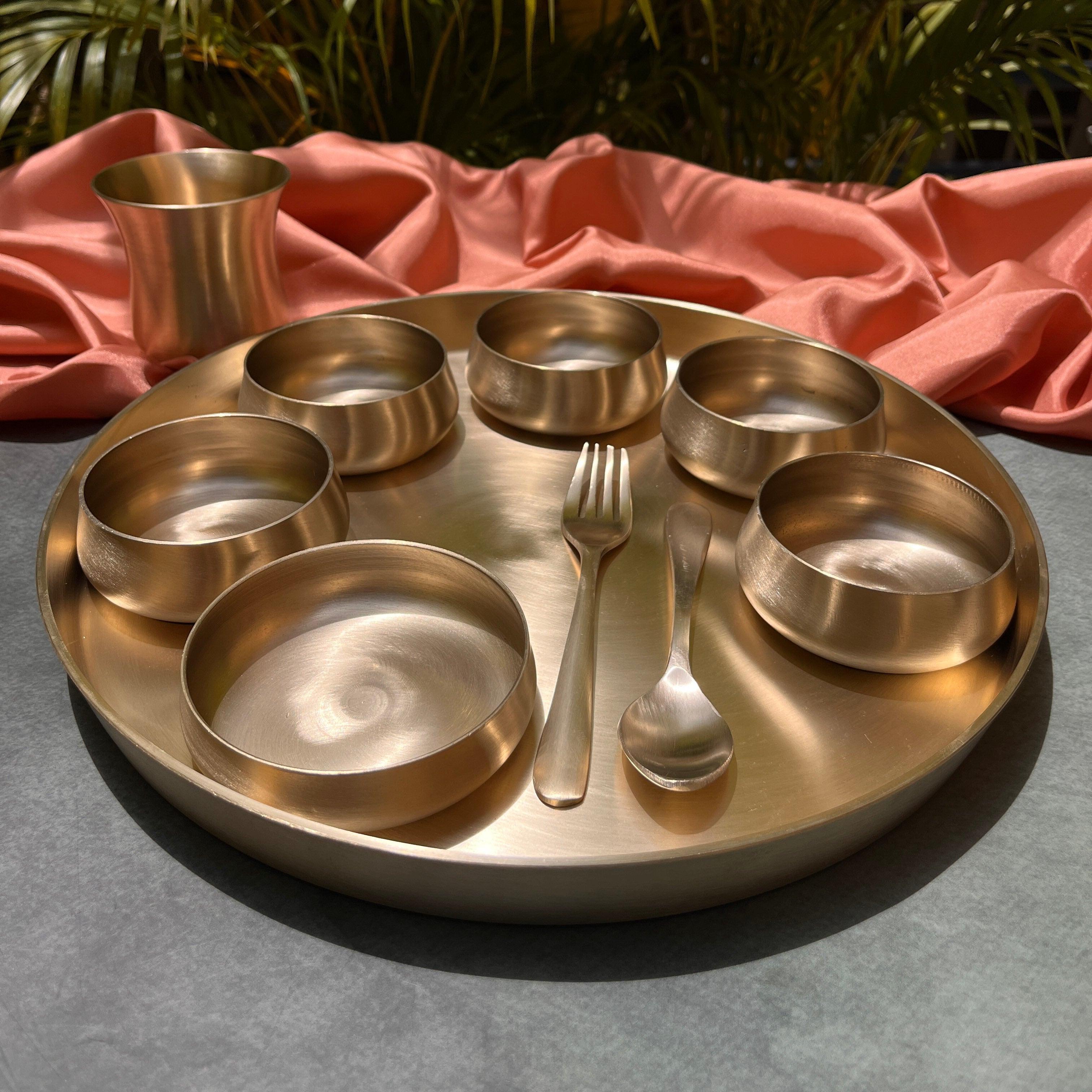 Ambi Pure Kansa Royal Maharaja Thali Set | 100% Lead-Free | Set of 10 Pieces