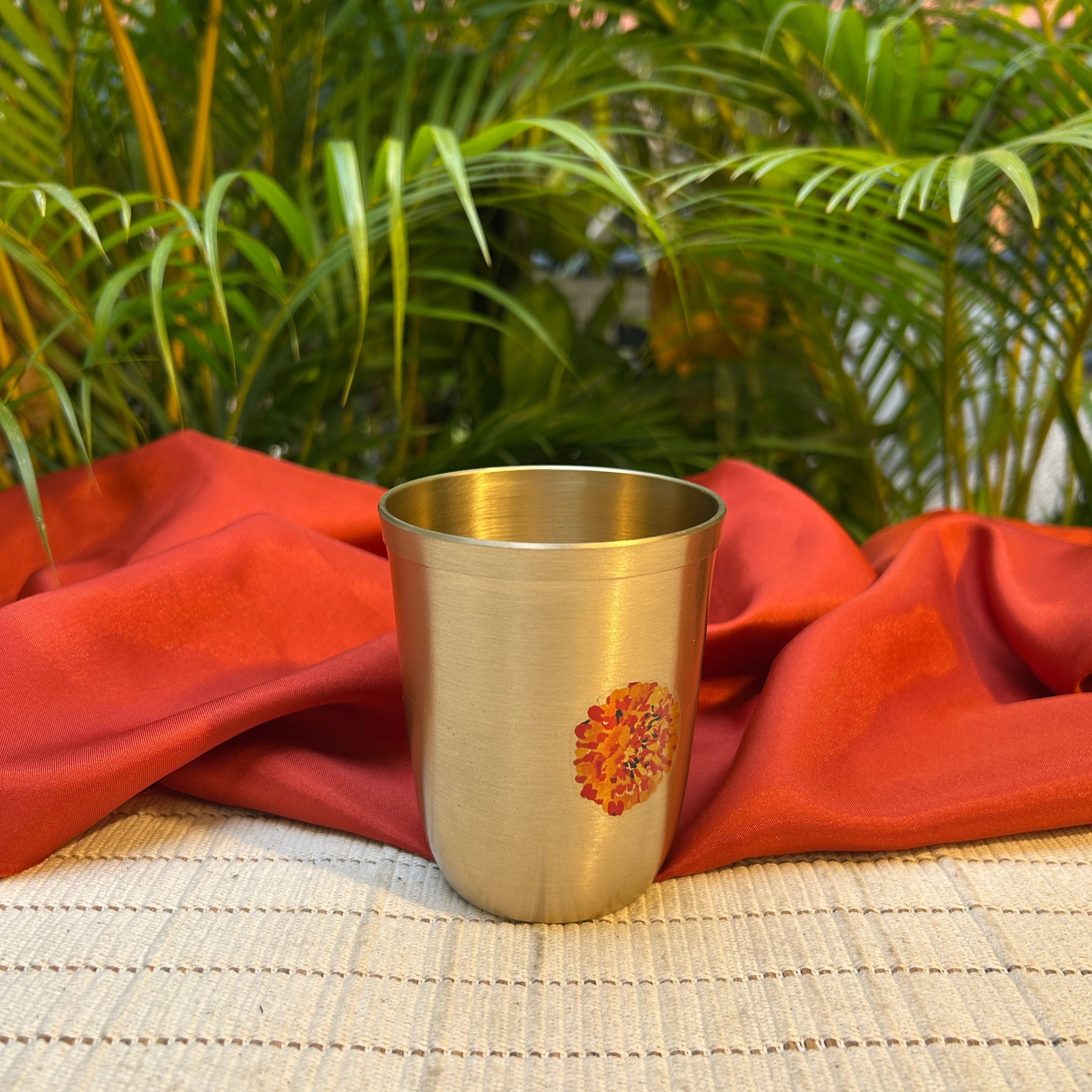 Ambi Pure Kansa Marigold Hand-Painted Water Glass 290 ML – 100% Lead-Free Bronze