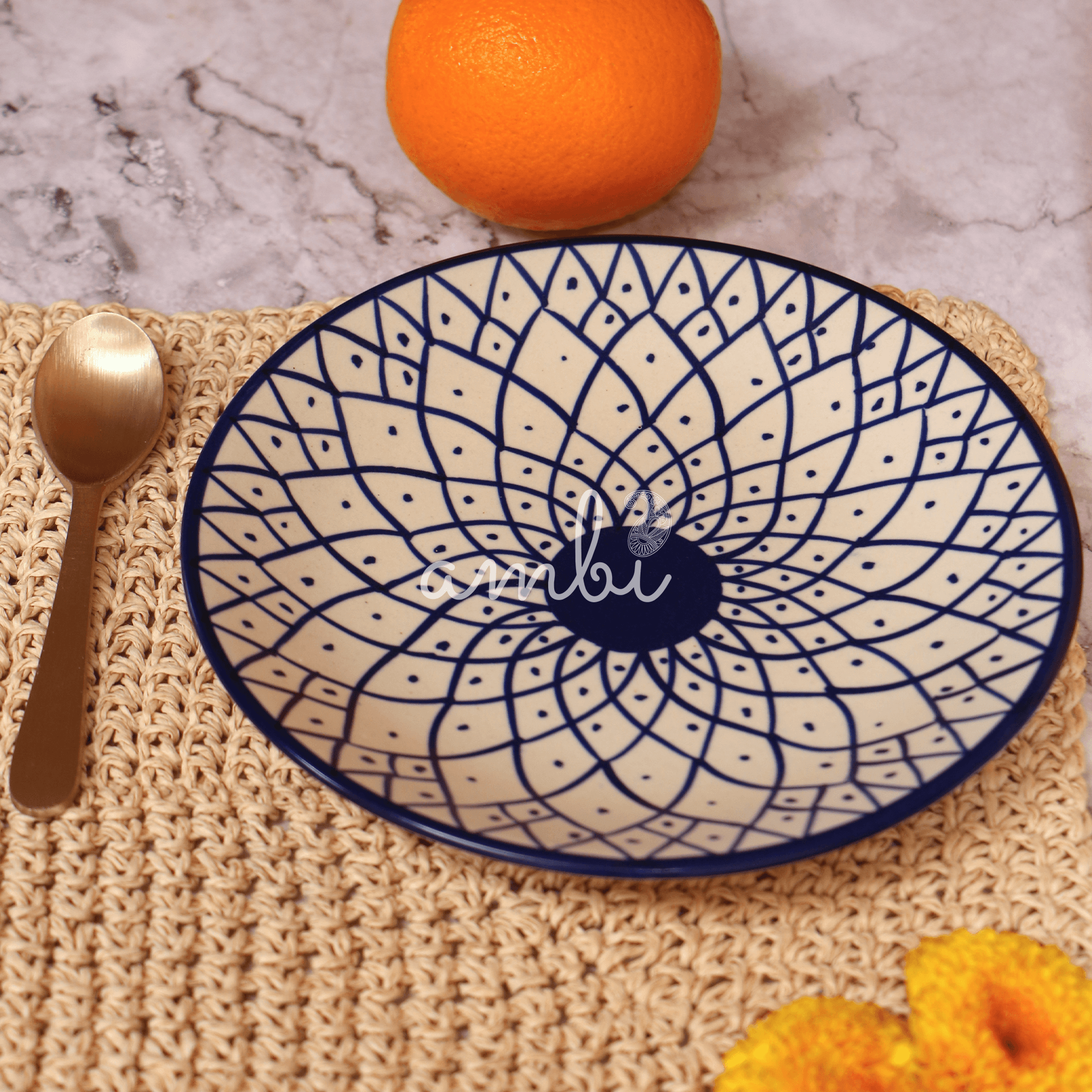 Ambi Stoneware Blue Decal Small Plate 7 inch