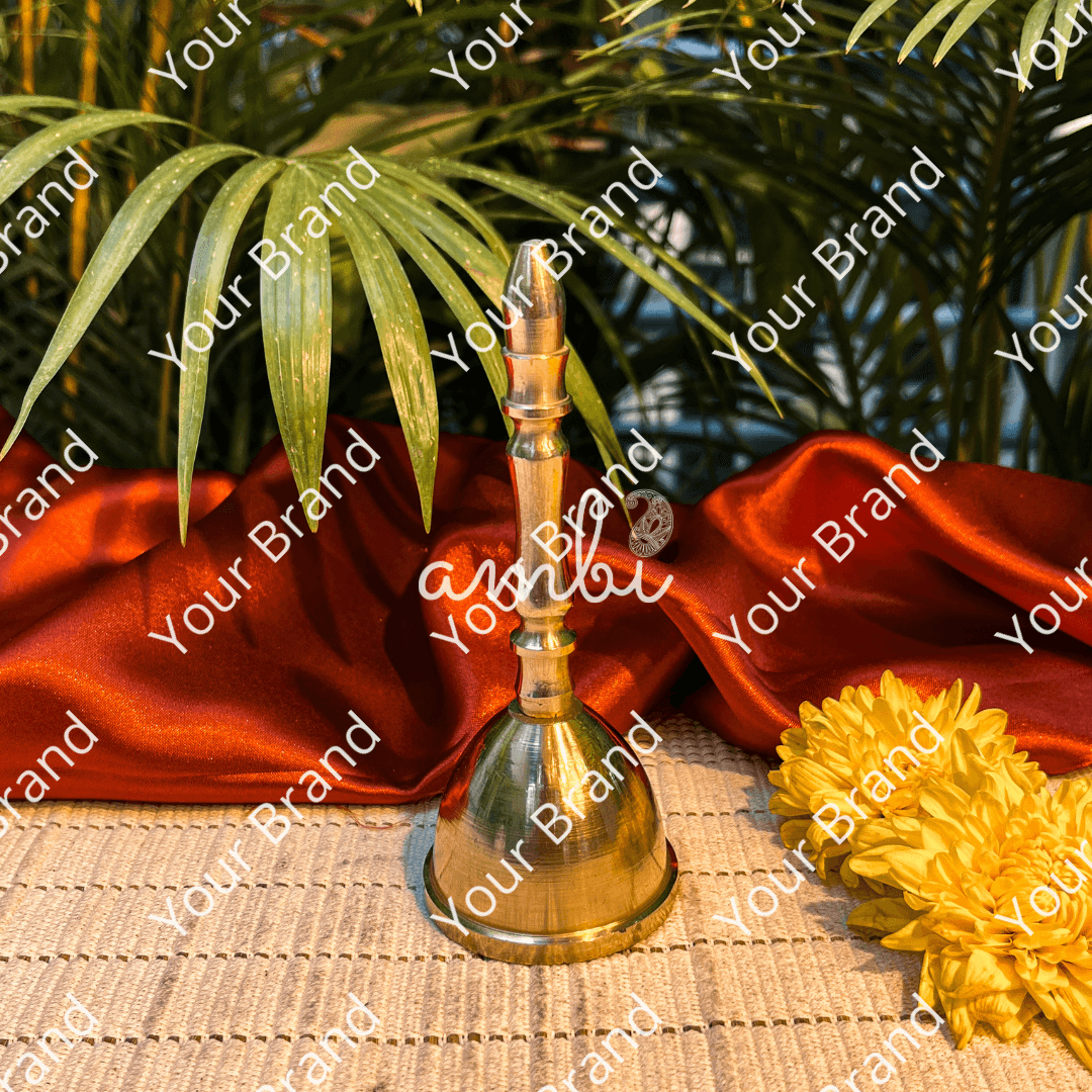 Ambi Pure Brass Handheld Pooja Bell for Aarti & Prayer - 5.2 Inch Height (205 Grams)