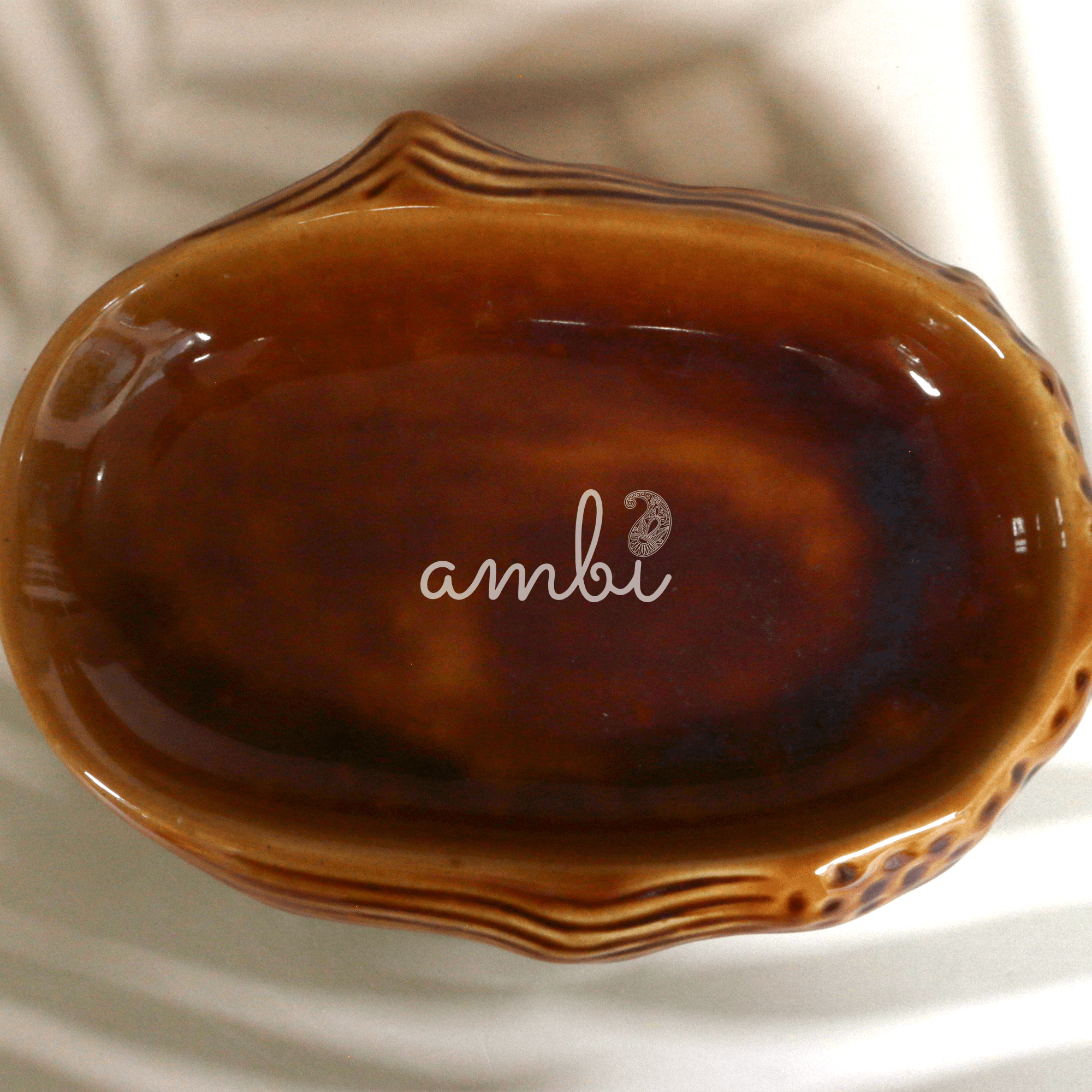 Ambi Handmade Ceramic Glazed Brown Large Serving Platter 9 inch