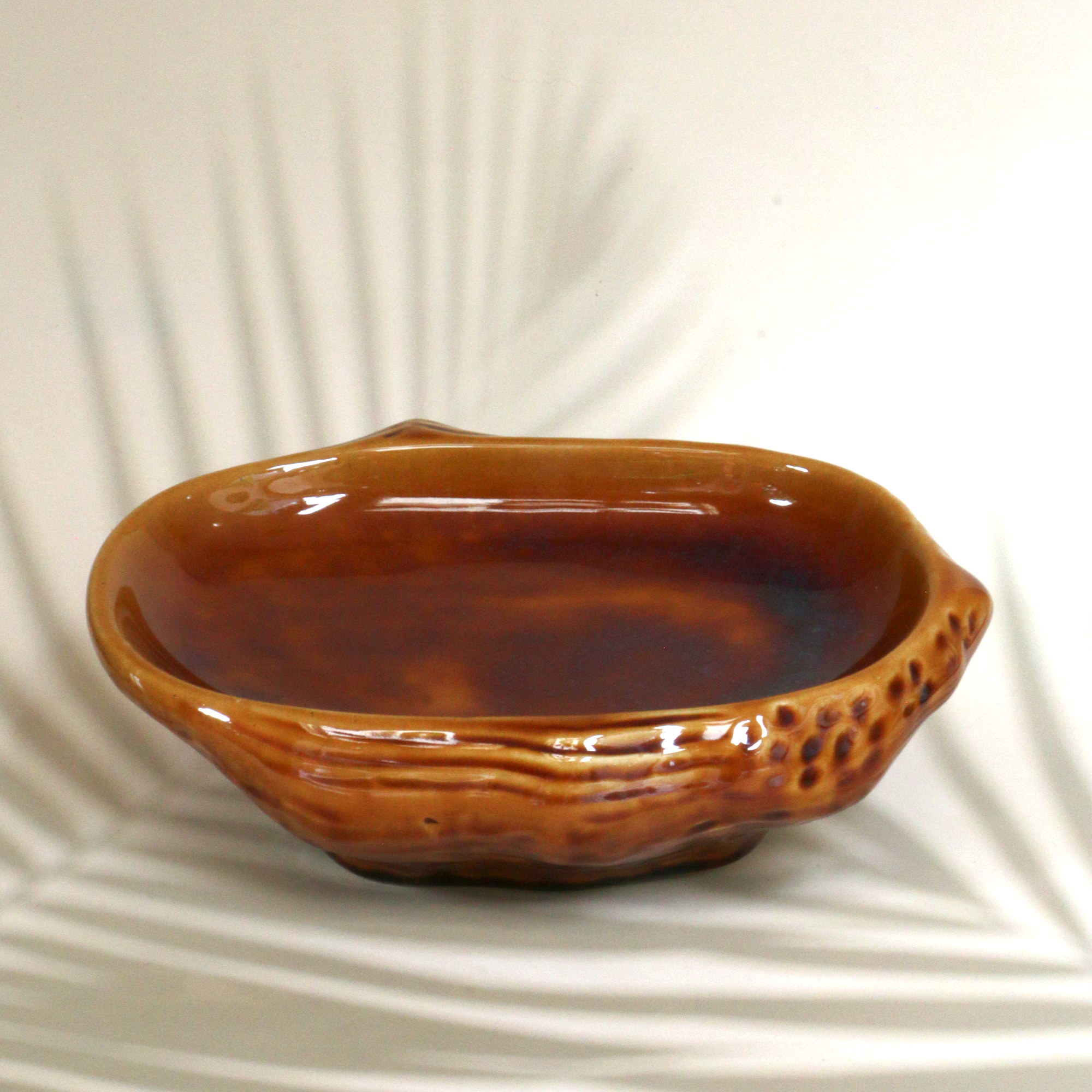 Ambi Handmade Ceramic Glazed Brown Large Serving Platter 9 inch