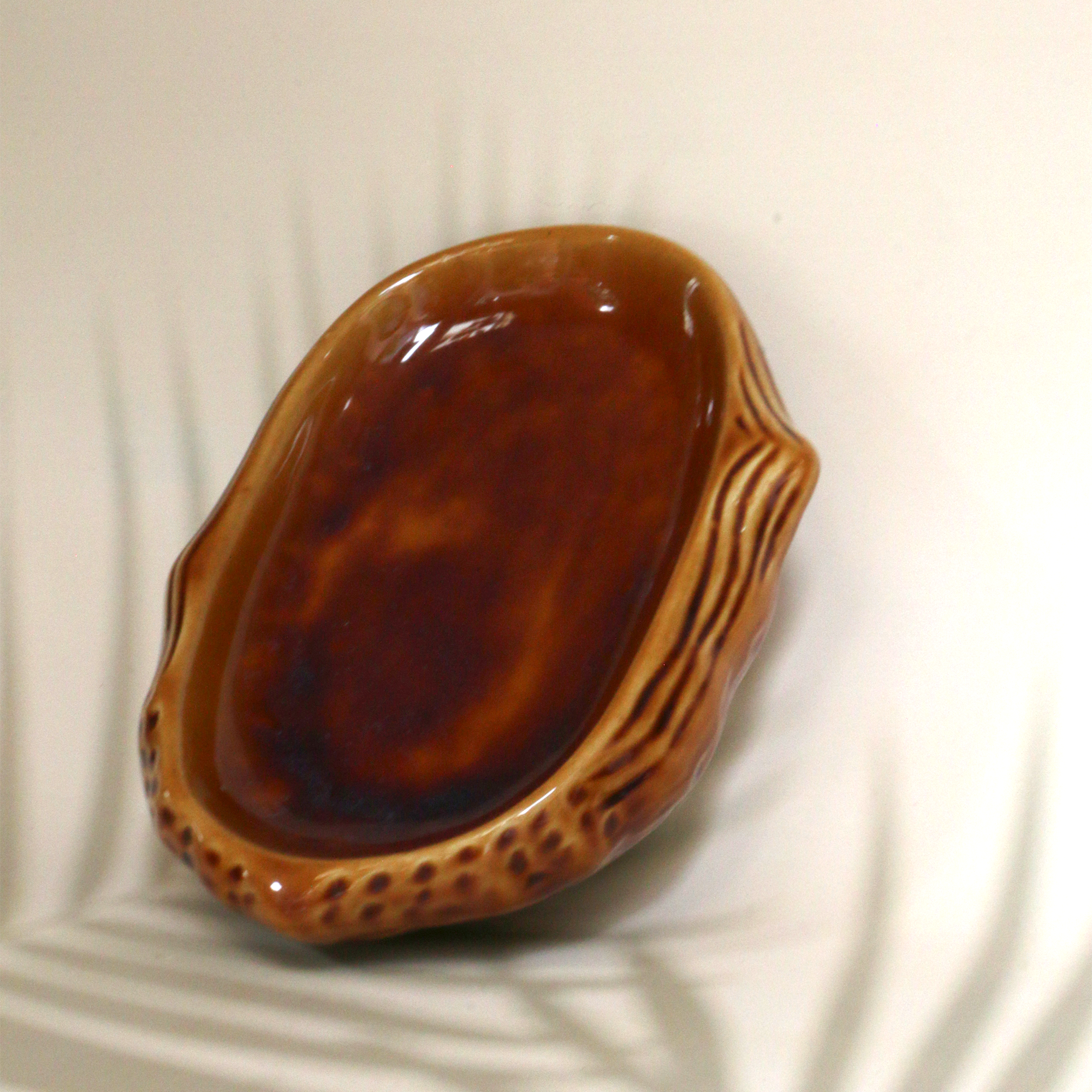 Ambi Handmade Ceramic Glazed Brown Large Serving Platter 9 inch