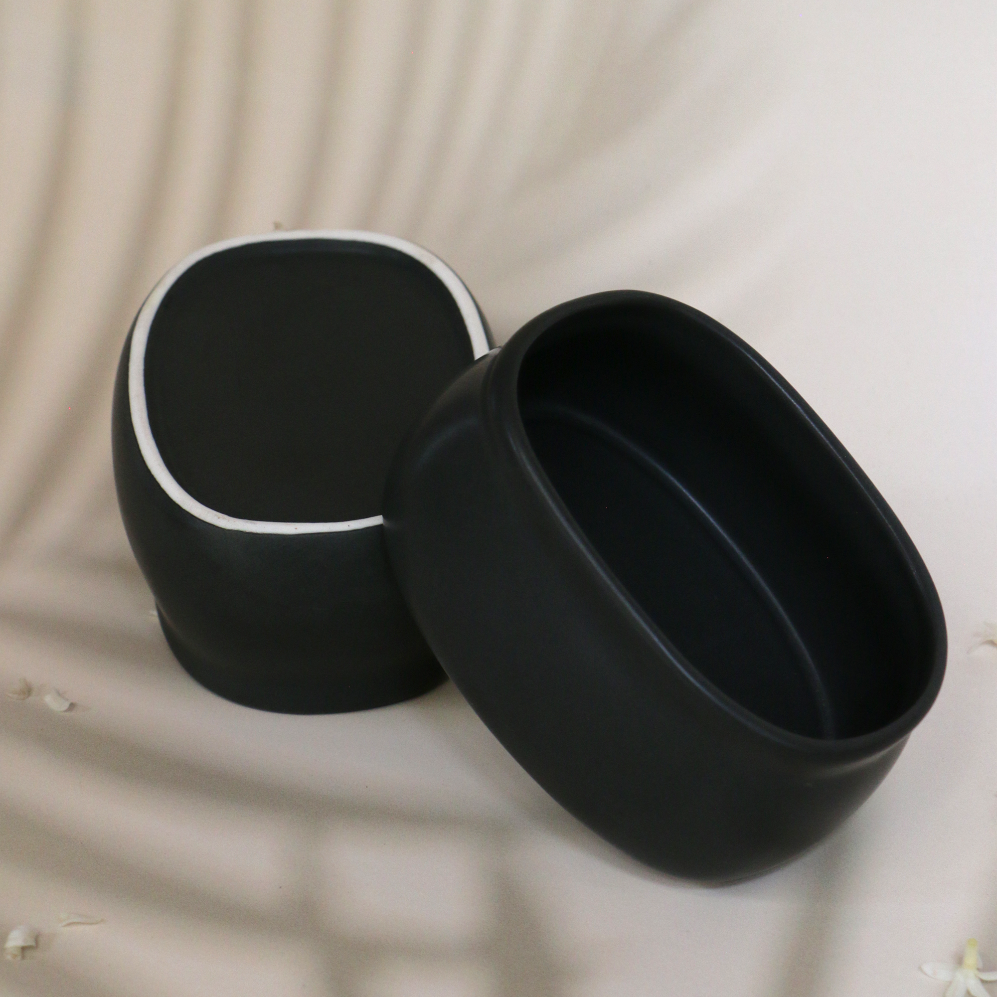 Ambi Stoneware Black Matte-finish Nut Bowl Small Set of Two