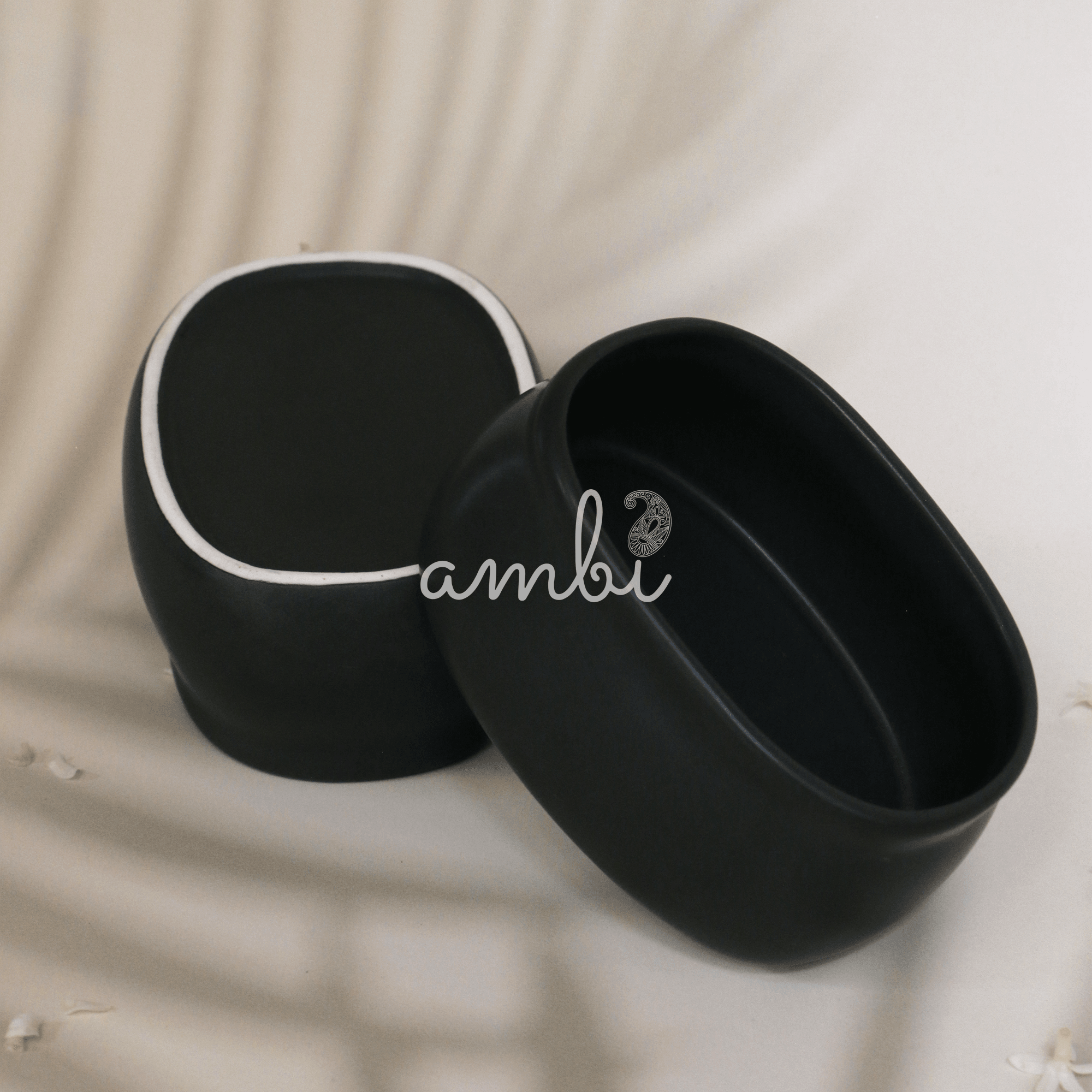 Ambi Stoneware Black Matte-finish Nut Bowl Small Set of Two