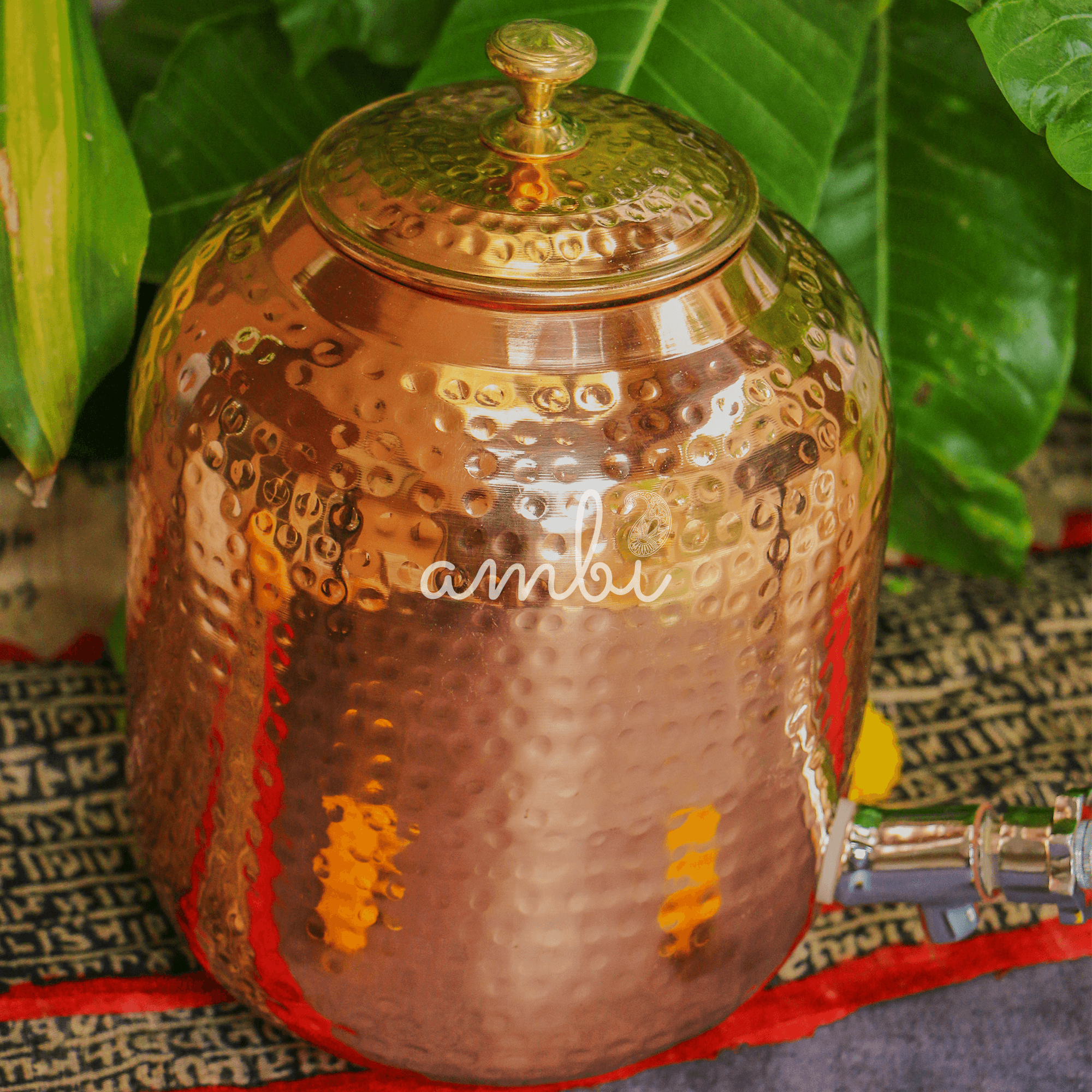 100% Pure Copper Hammered Water Storage Dispenser / Matka - 4 Litres
